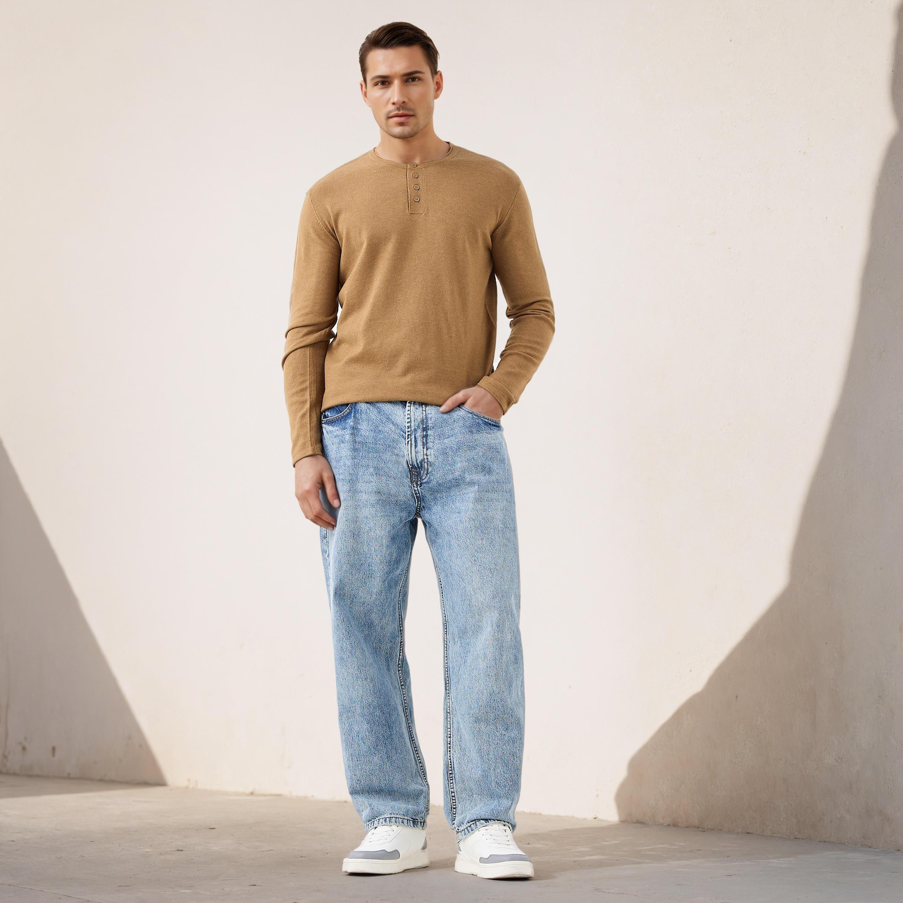 كنزة بياقة هينلي وأكمام طويلة-men-clothing-sweatersandpullovers-image-5
