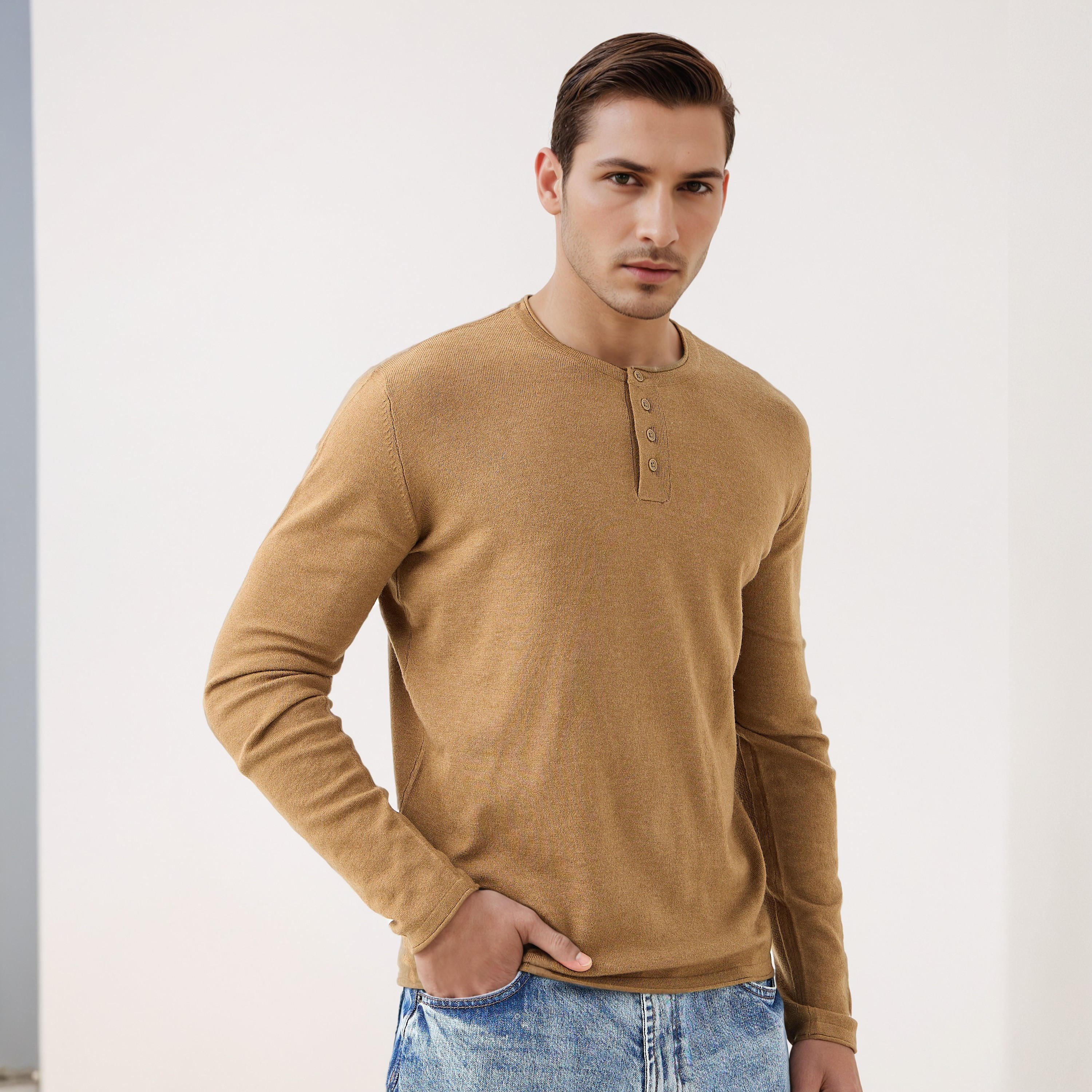 كنزة بياقة هينلي وأكمام طويلة-men-clothing-sweatersandpullovers-image-1