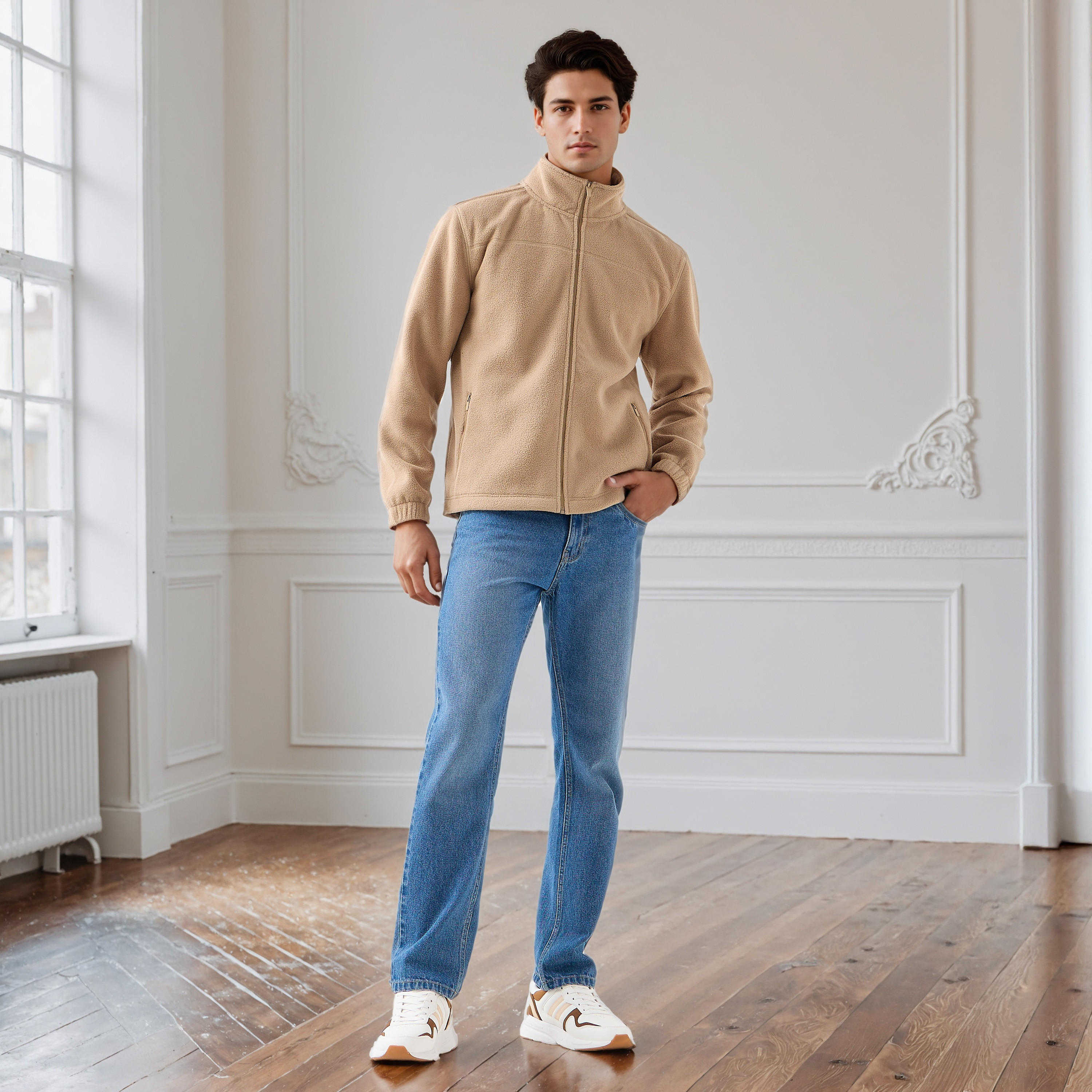 Men Regular Fit High Neck Fleece Jacket-men-clothing-jacketsandblazers-jackets-image-2