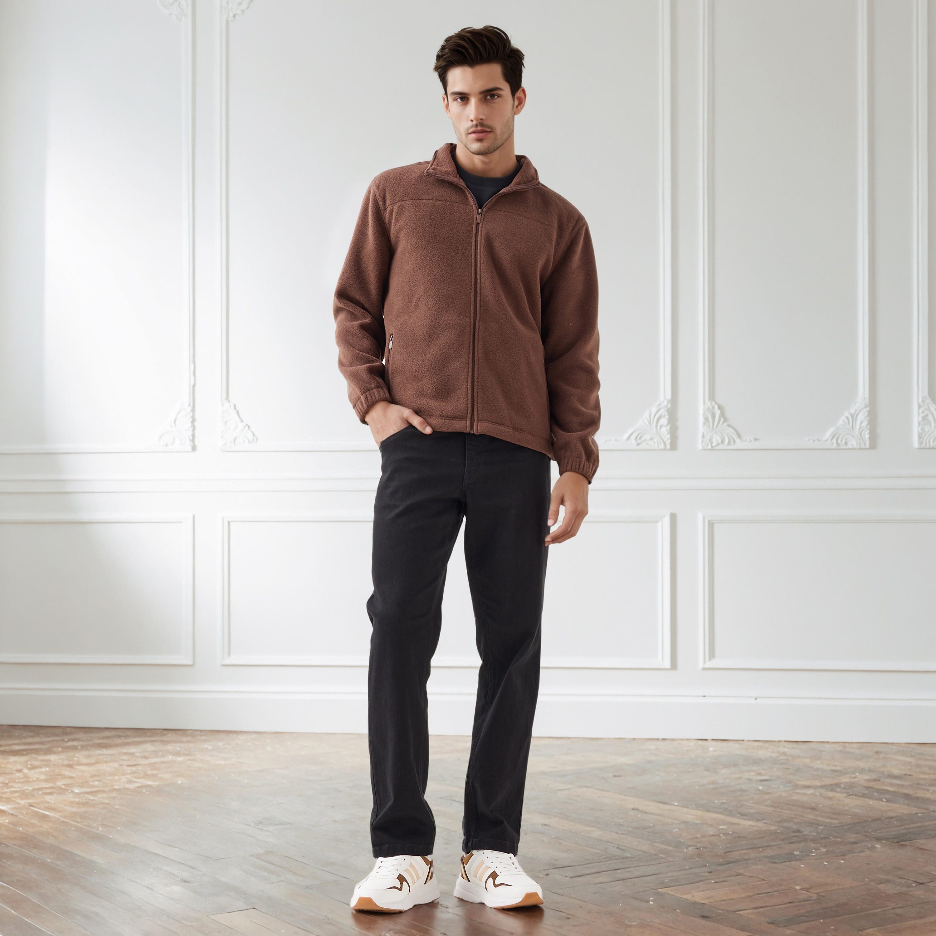 Men Regular Fit High Neck Fleece Jacket-men-clothing-jacketsandblazers-jackets-image-2