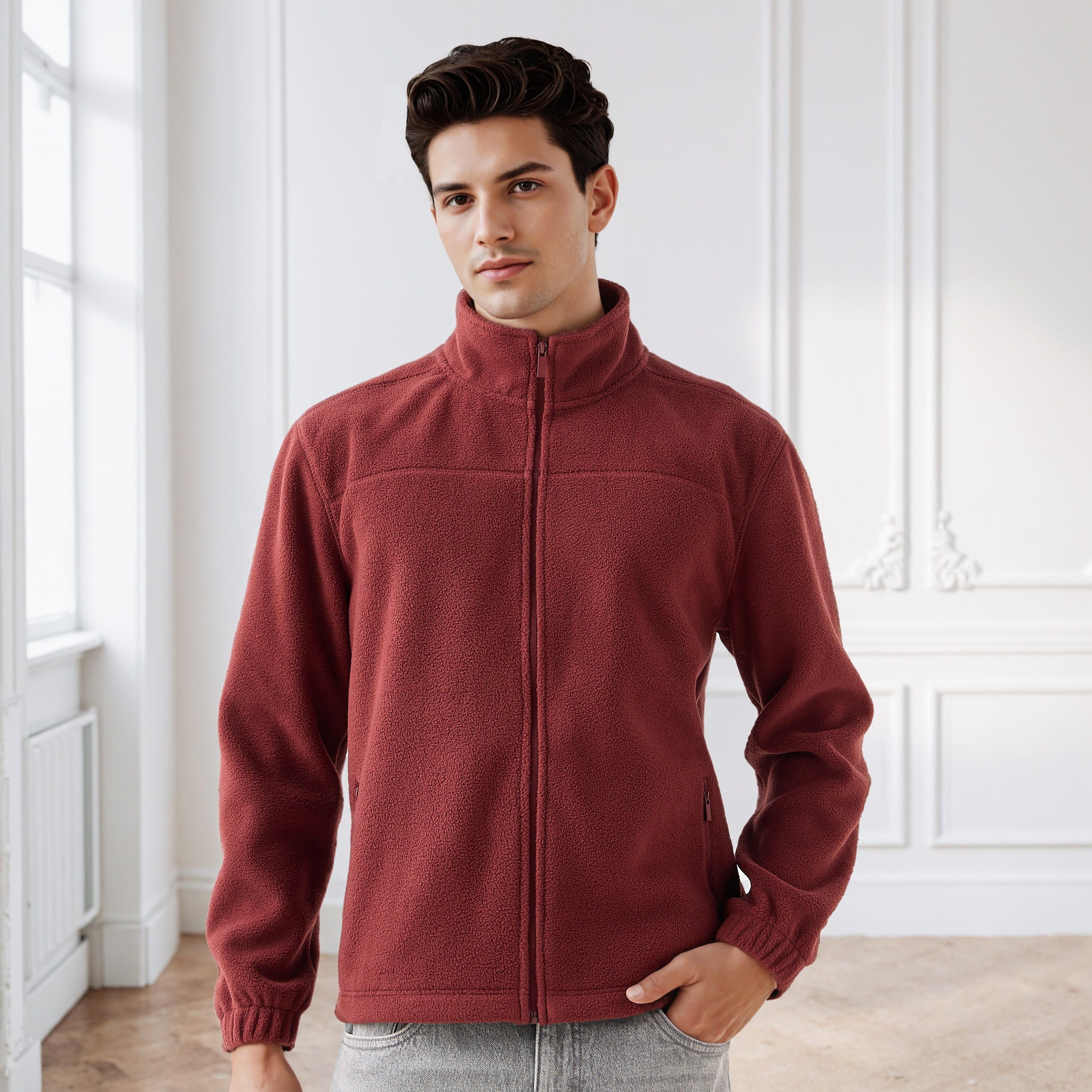 Men Regular Fit High Neck Fleece Jacket-men-clothing-jacketsandblazers-jackets-image-1