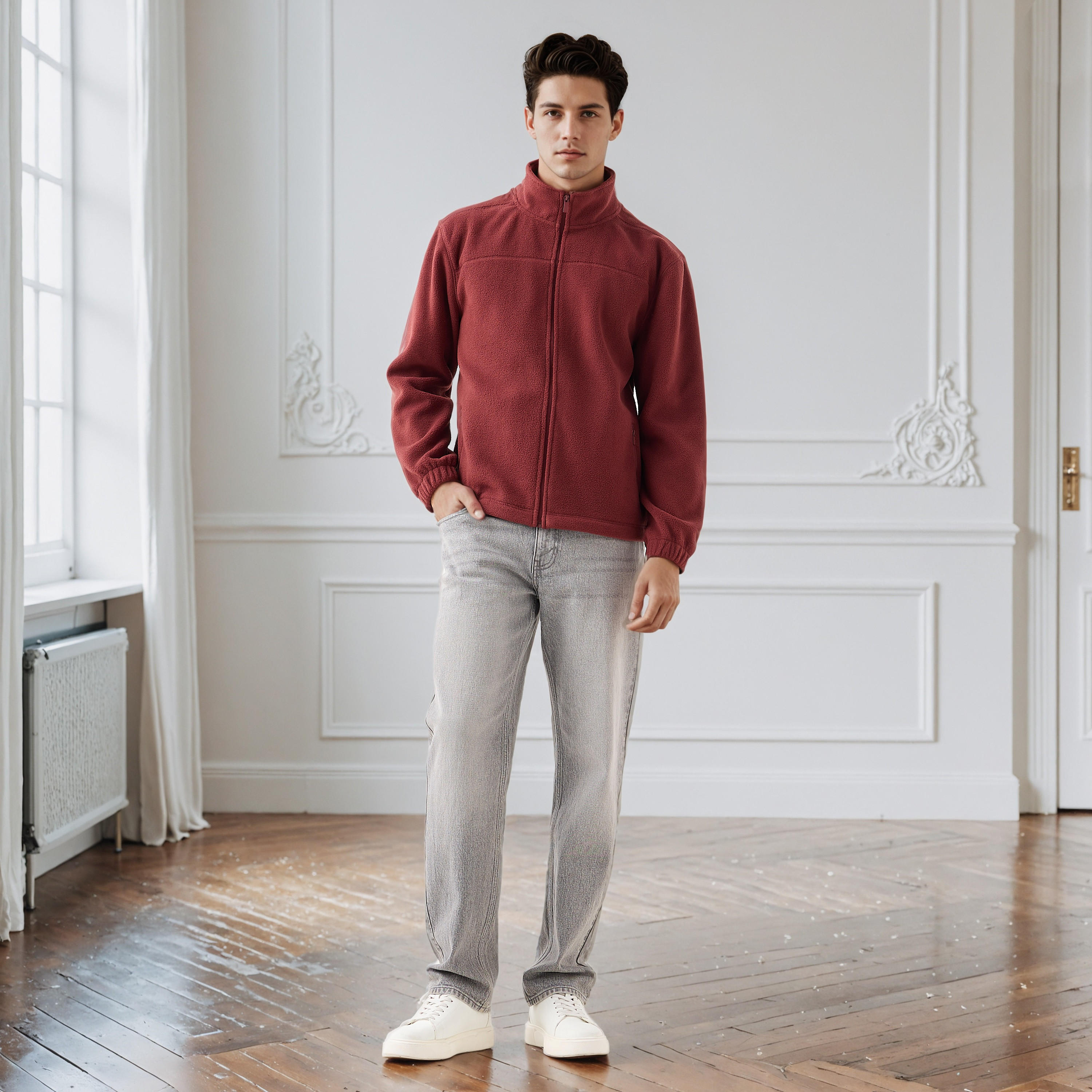 Men Regular Fit High Neck Fleece Jacket-men-clothing-jacketsandblazers-jackets-image-2