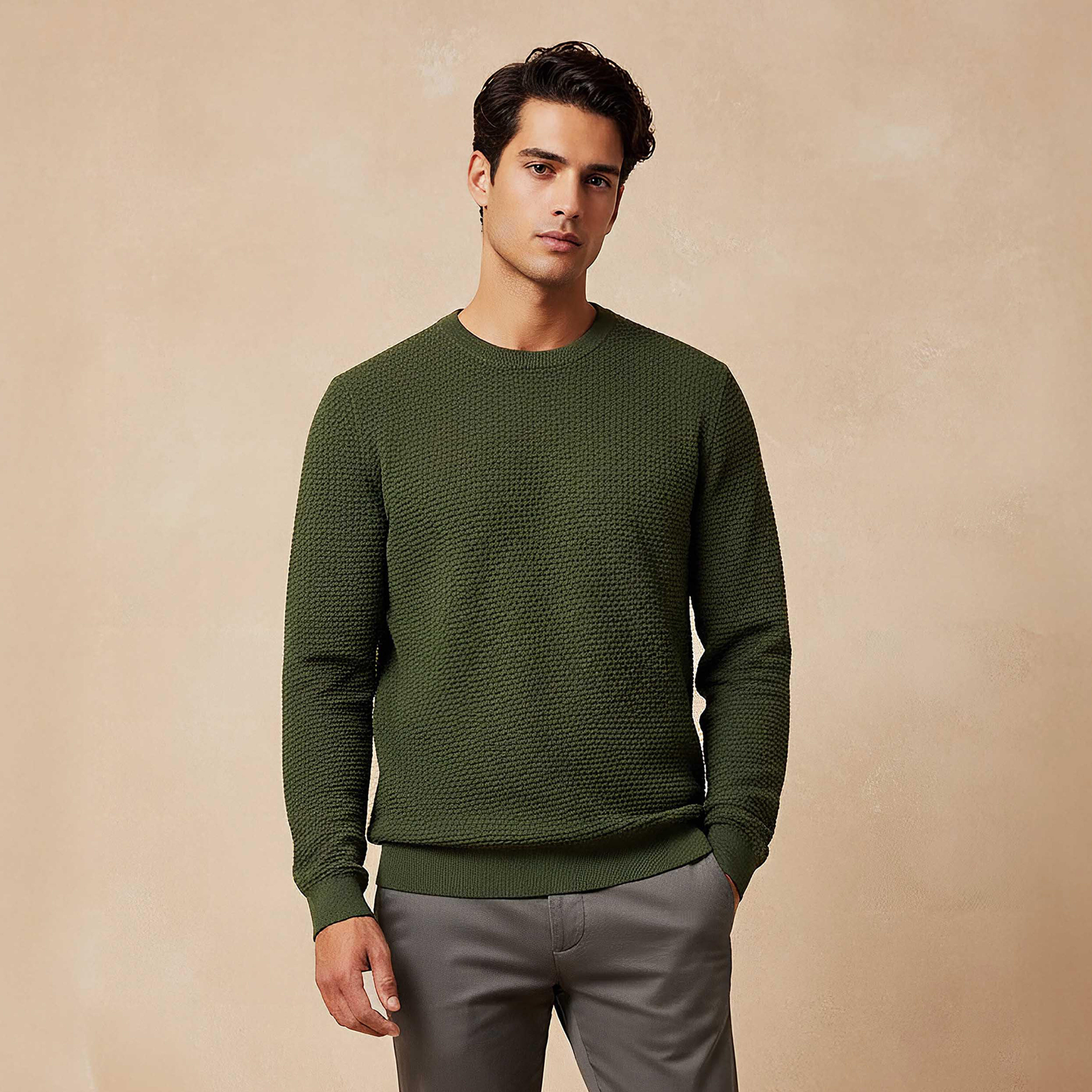 Men Crew Neck Textured Sweater-men-clothing-sweatersandpullovers-image-1