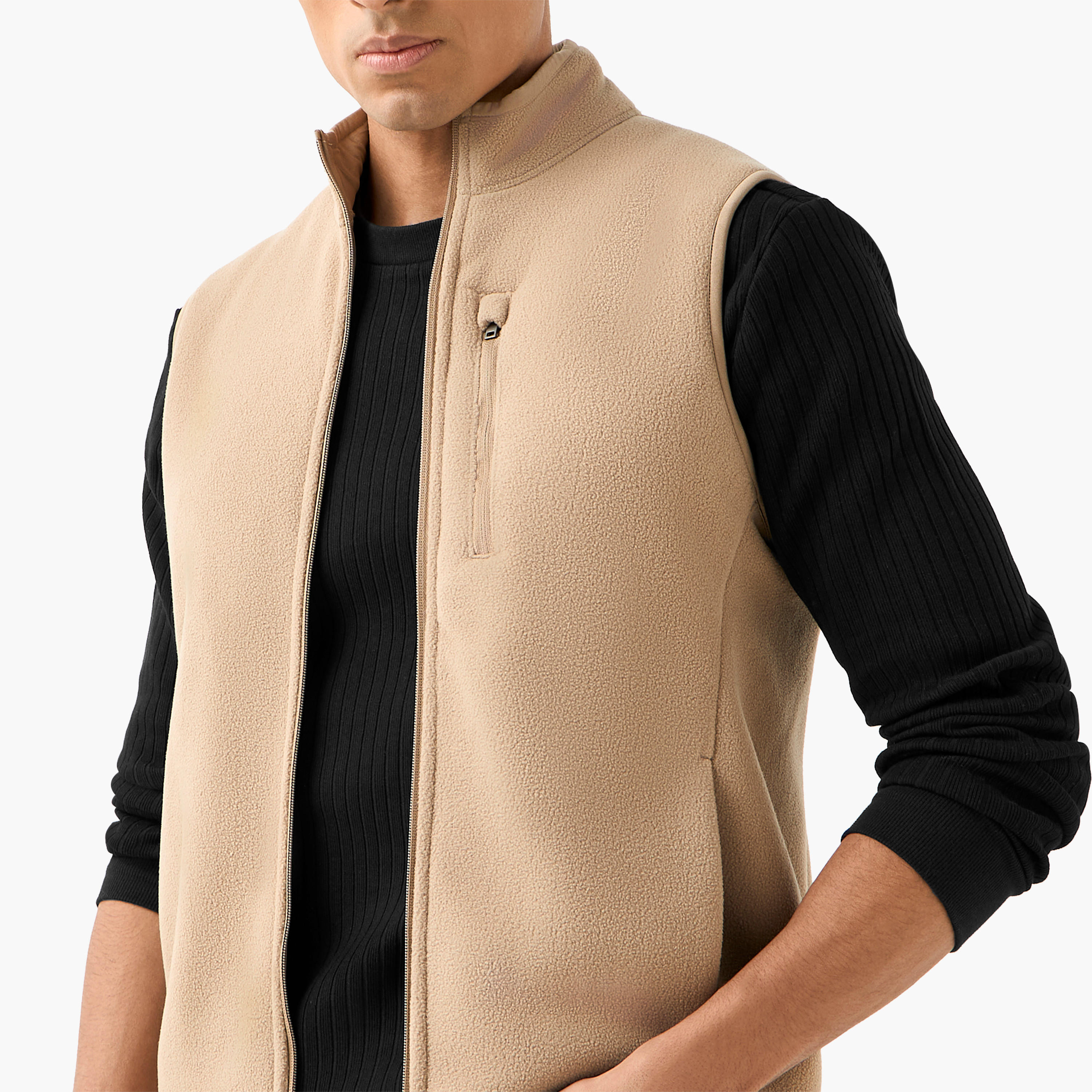 جاكيت رجالي دون أكمام بقصة عادية وياقة عالية-men-clothing-jacketsandblazers-jackets-image-1