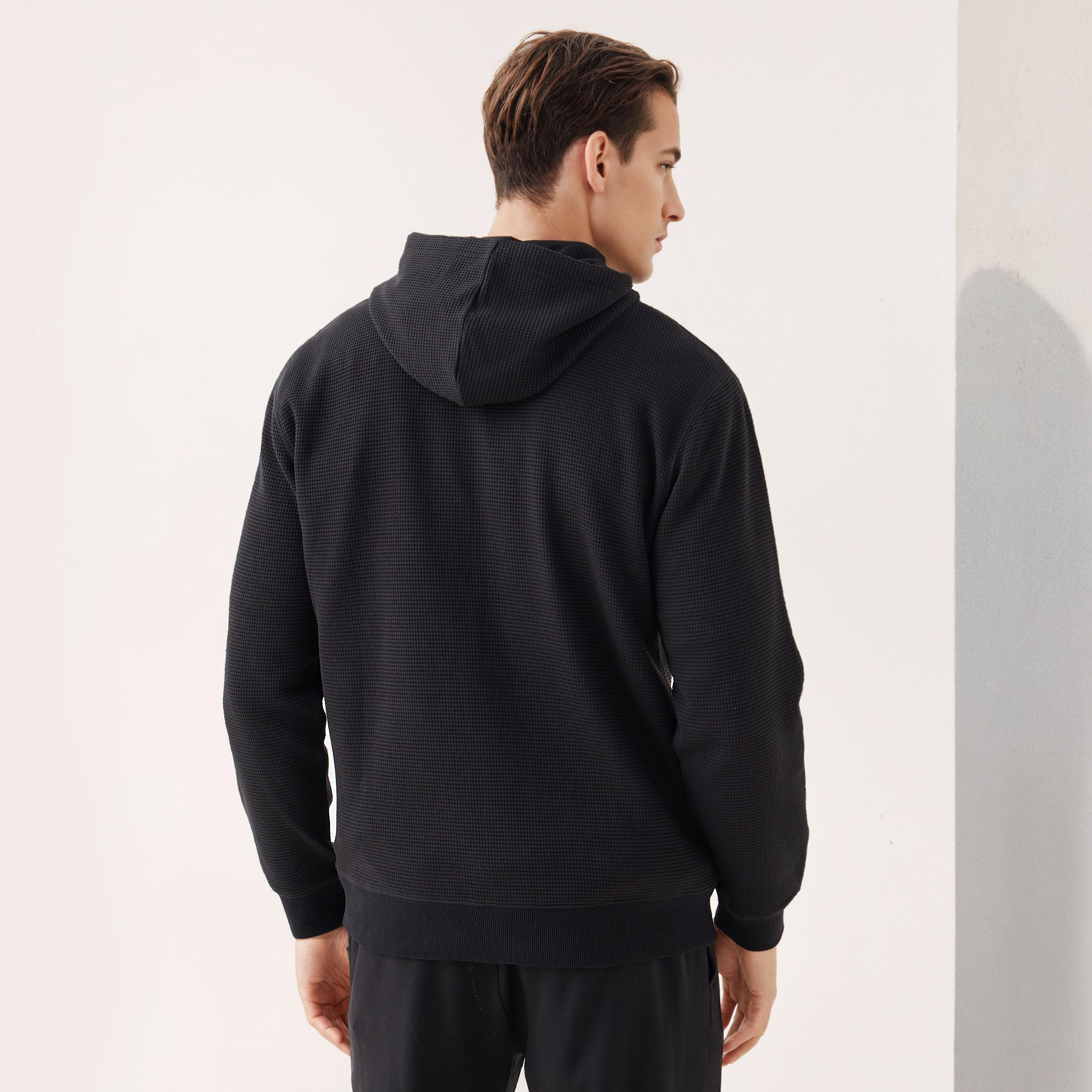 Men Regular Fit Waffle Textured Cotton Blend Hoodie-men-winterwear-hoodiesandsweatshirts-image-3