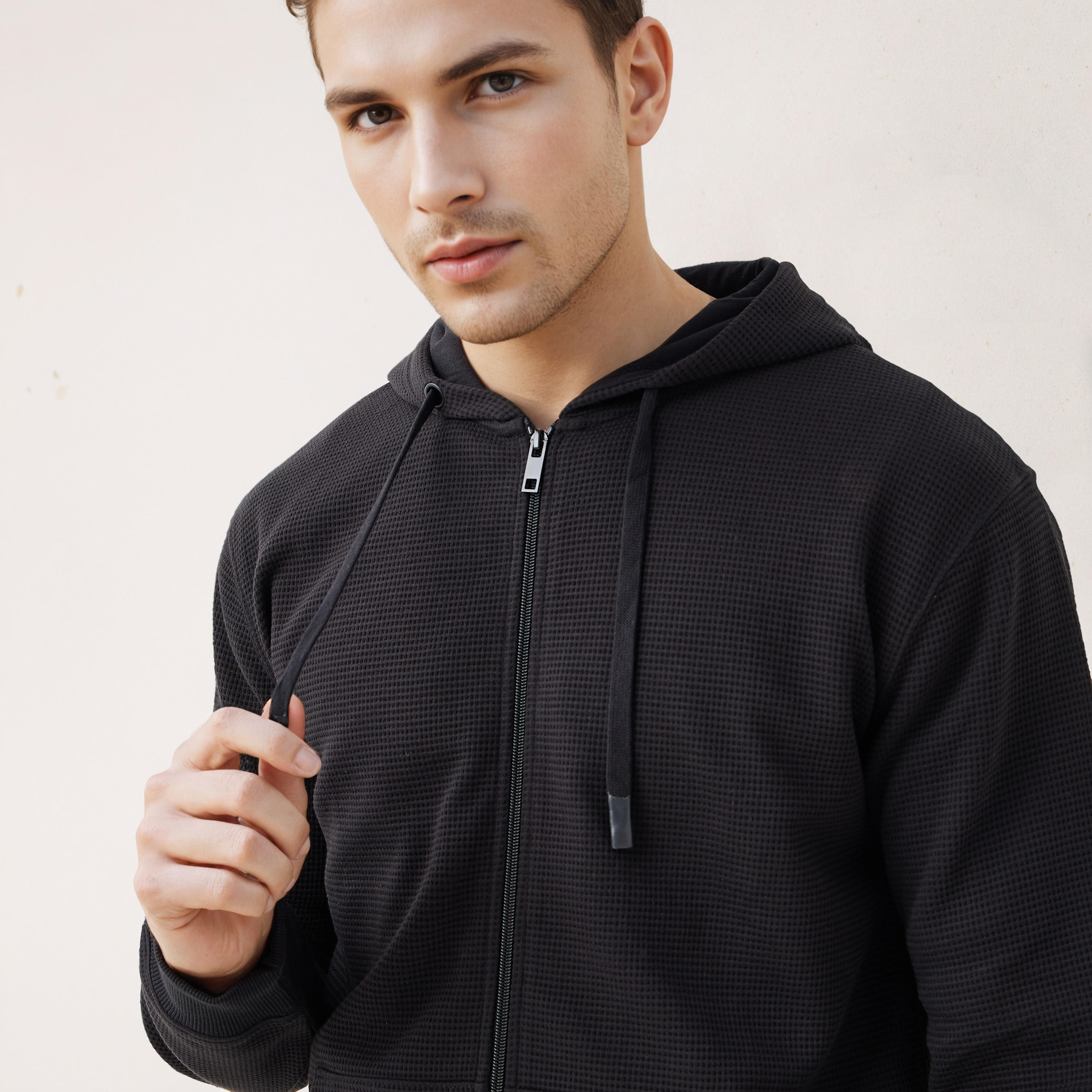 هودي مزيج قطني بقصة عادية بارز الملمس على شكل وافل للرجال-men-winterwear-hoodiesandsweatshirts-image-4