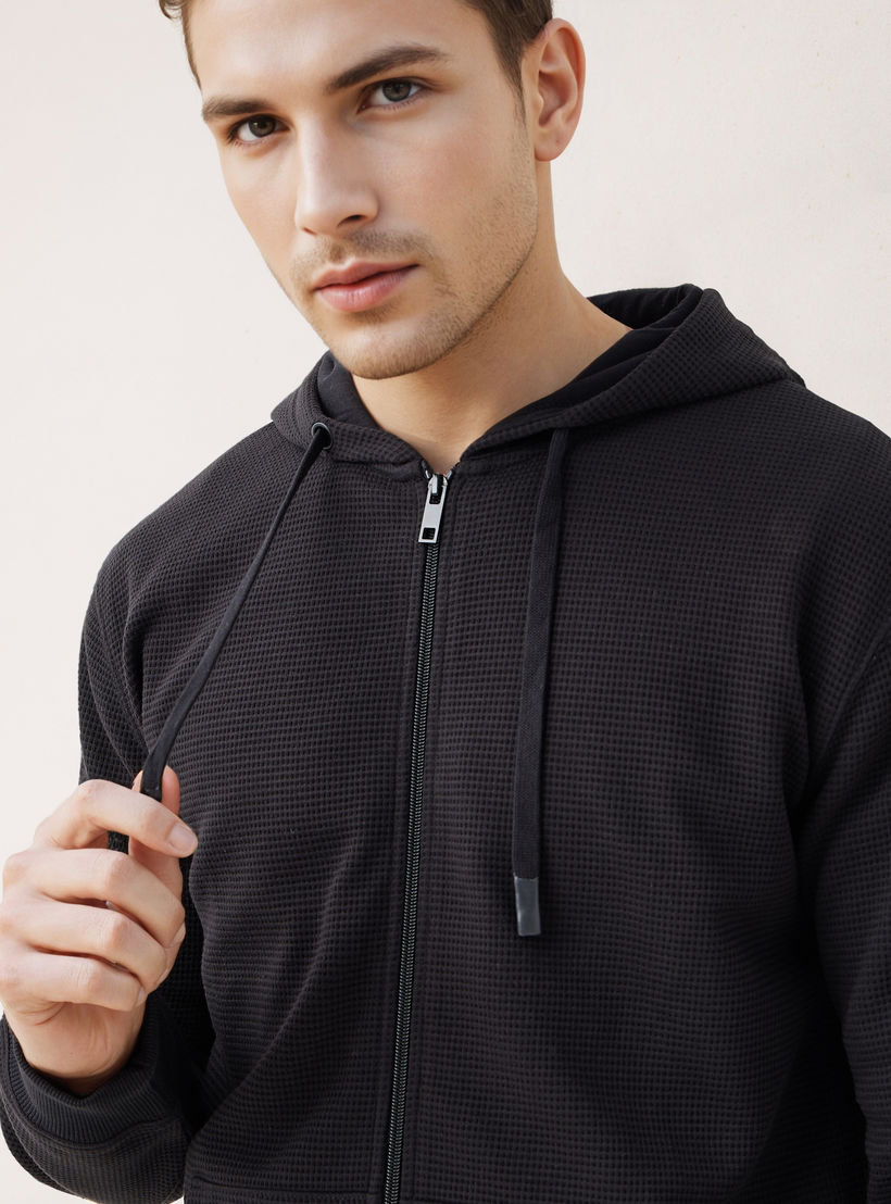 هودي مزيج قطني بقصة عادية بارز الملمس على شكل وافل للرجال-men-winterwear-hoodiesandsweatshirts-image-4