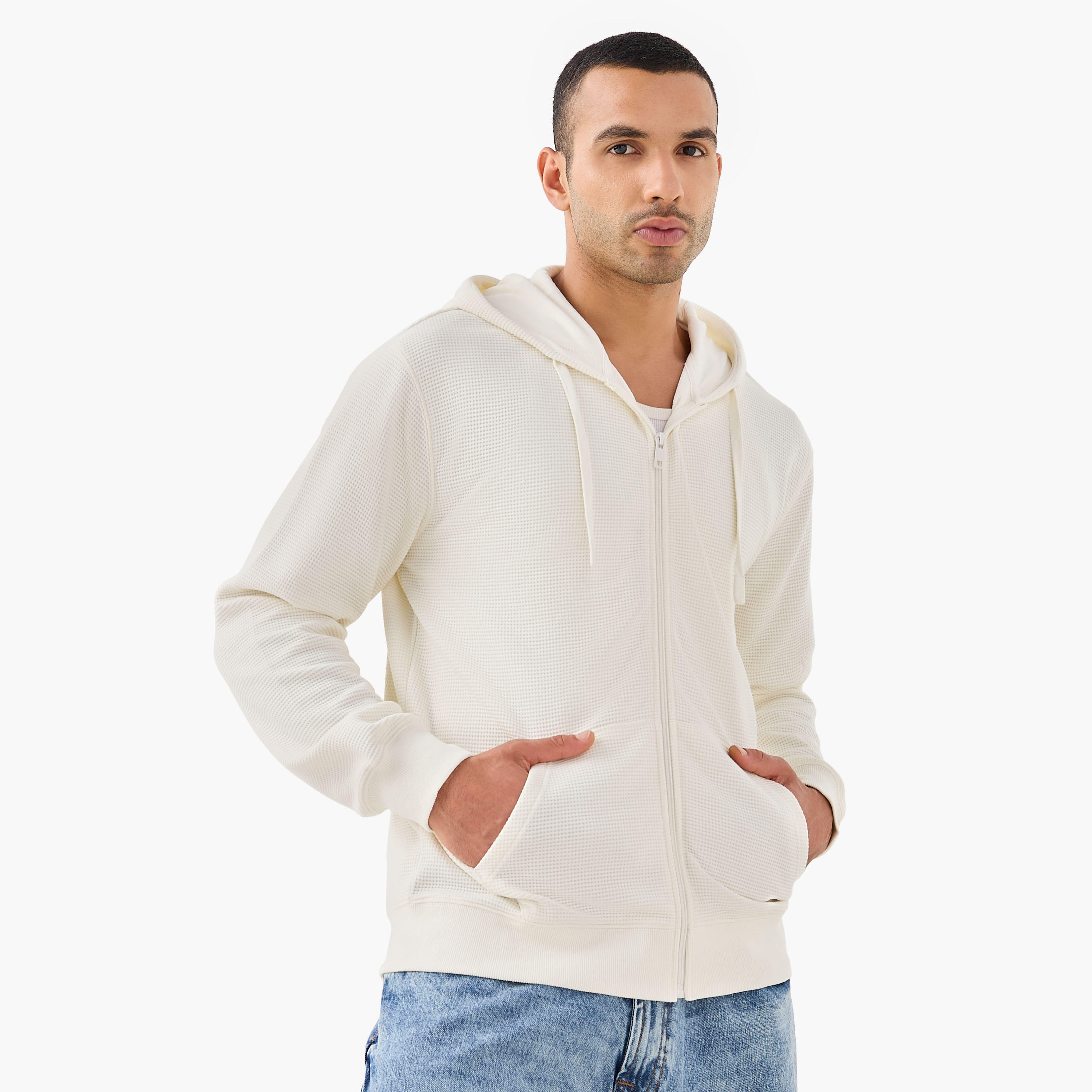 Men Regular Fit Waffle Textured Cotton Blend Hoodie-men-winterwear-hoodiesandsweatshirts-image-1