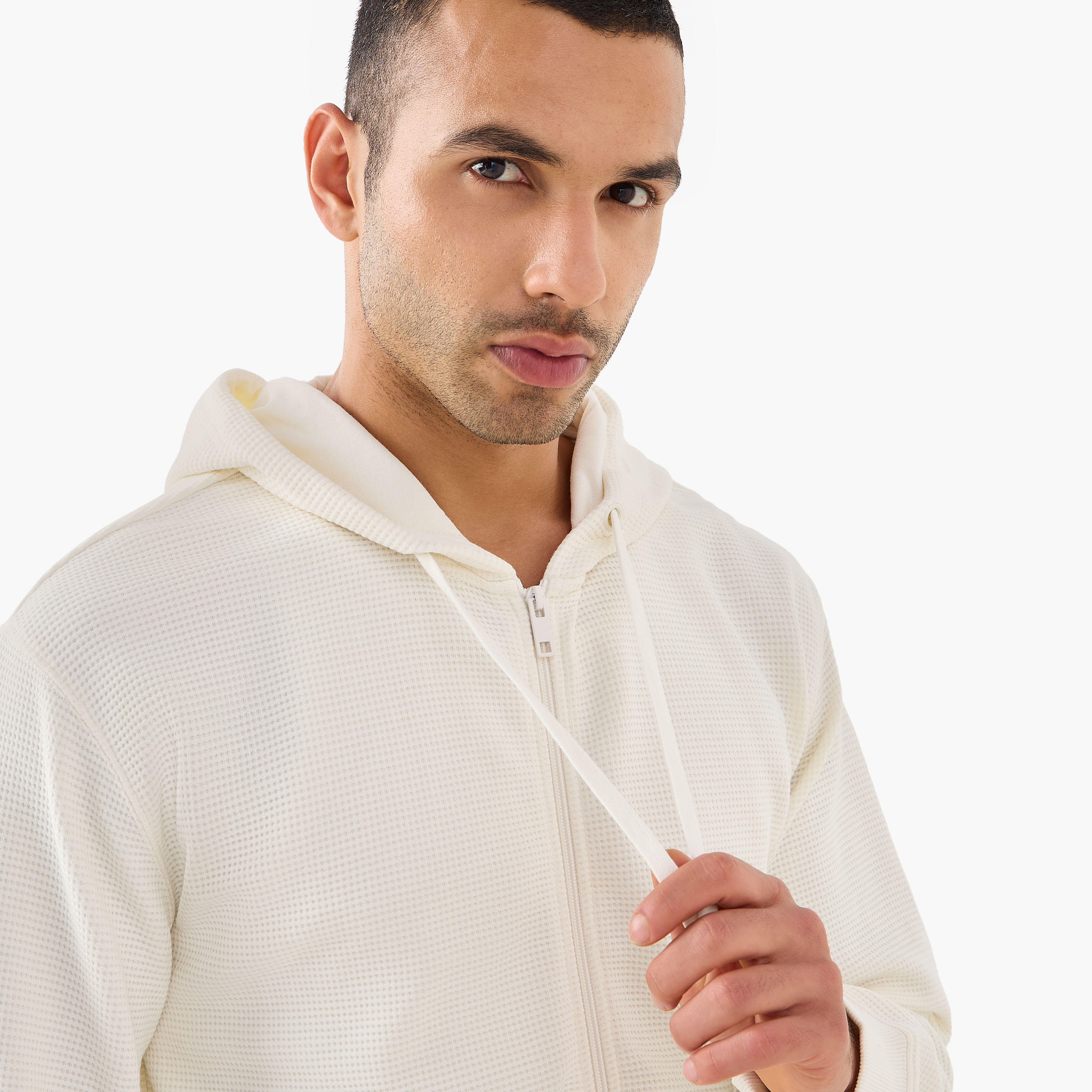 Men Regular Fit Waffle Textured Cotton Blend Hoodie-men-winterwear-hoodiesandsweatshirts-image-4