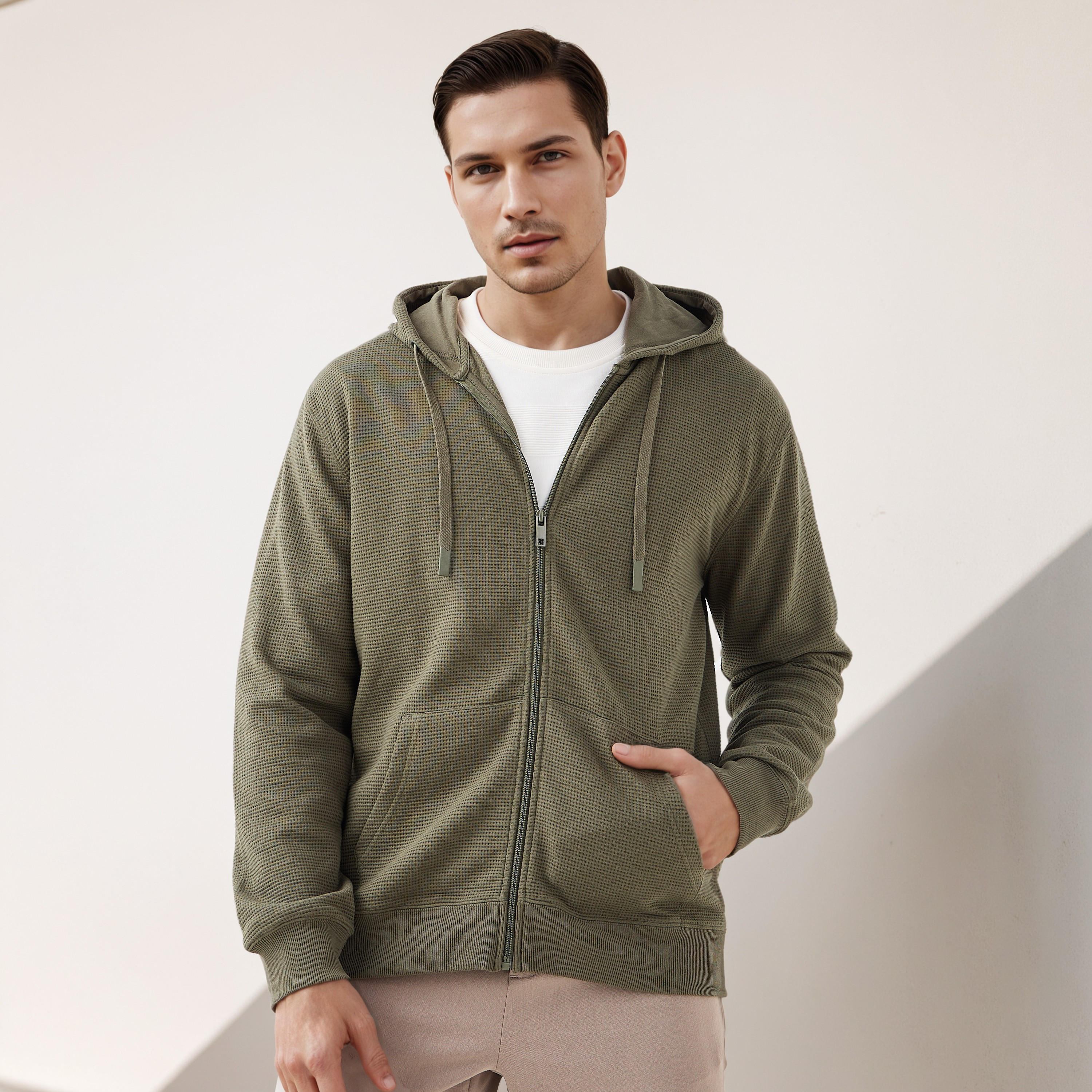 هودي مزيج قطني بقصة عادية بارز الملمس على شكل وافل للرجال-men-winterwear-hoodiesandsweatshirts-image-1