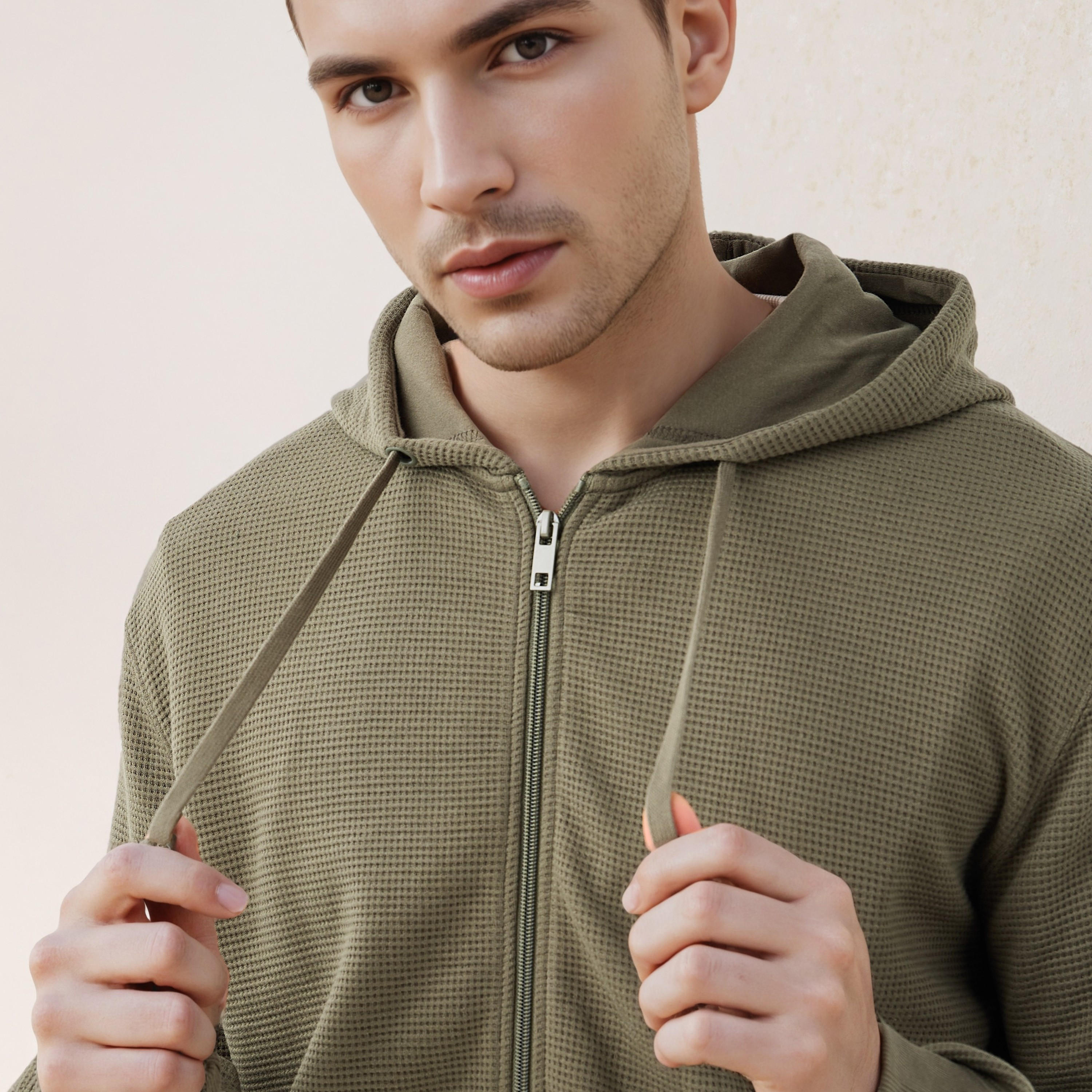 هودي مزيج قطني بقصة عادية بارز الملمس على شكل وافل للرجال-men-winterwear-hoodiesandsweatshirts-image-4