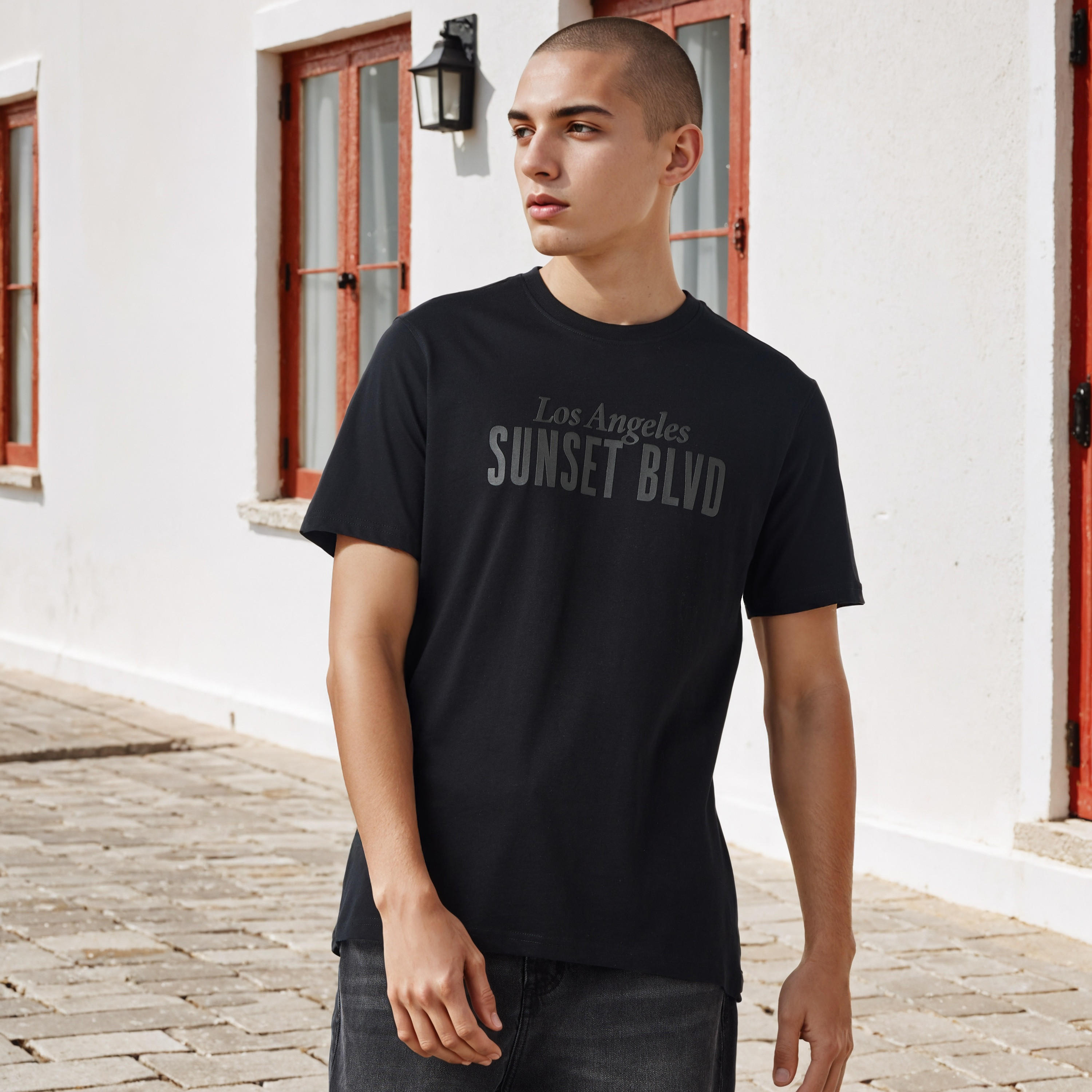 تيشيرت بياقة ضيقة وطبعات تايبوجرافيك-men-clothing-tshirtsandpolos-tshirts-image-5