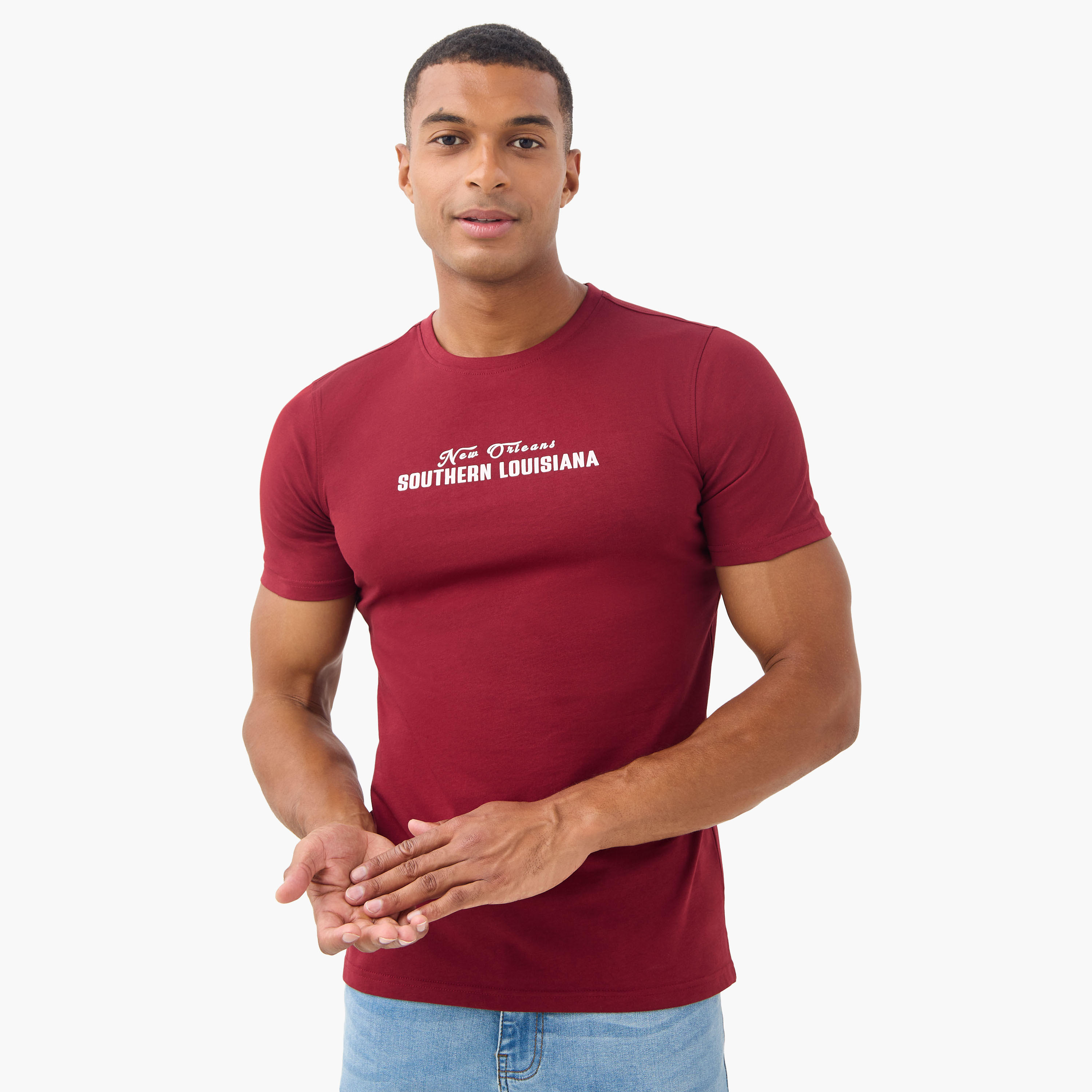 Slogan Print T-shirt with Crew Neck-men-clothing-tshirtsandpolos-tshirts-image-1