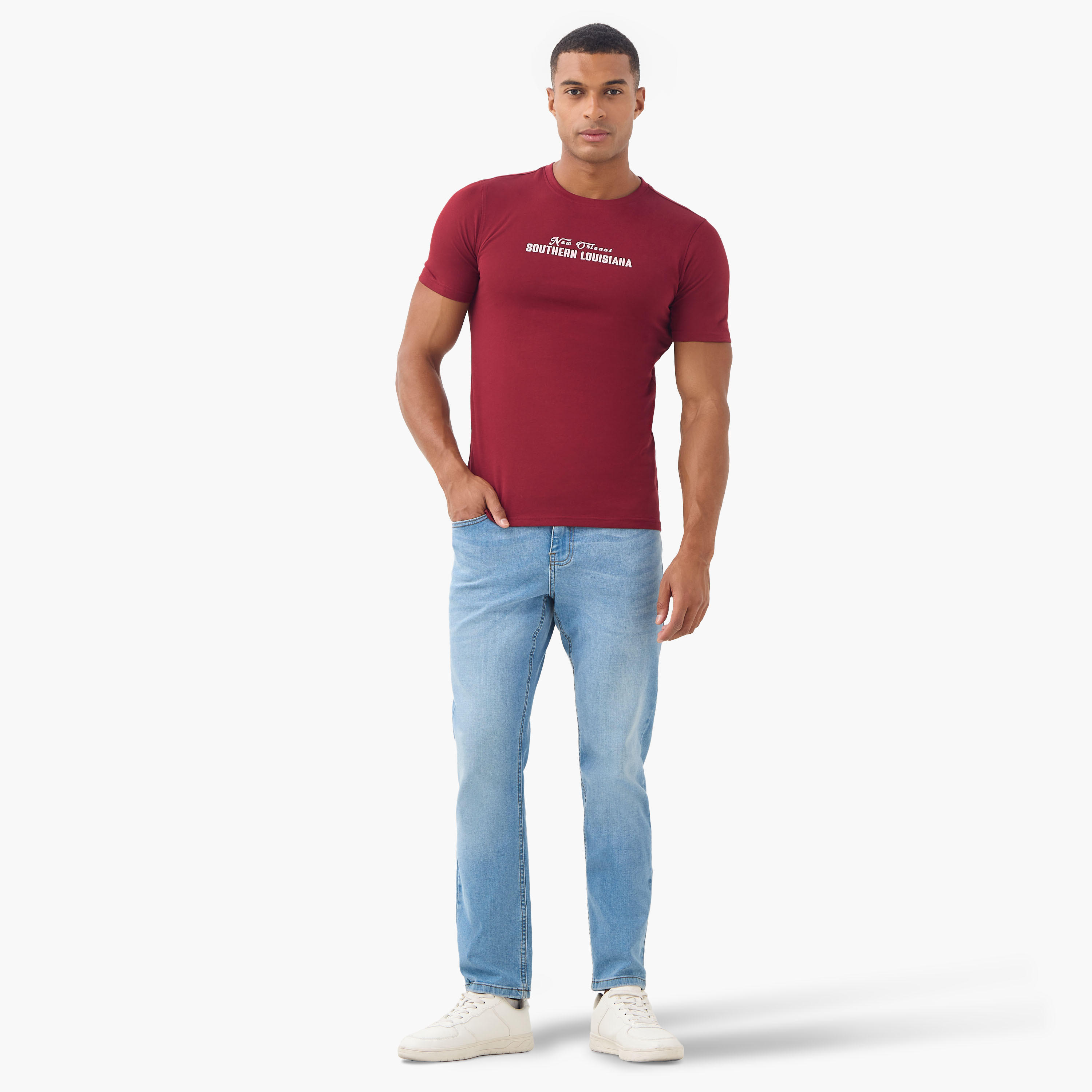 Slogan Print T-shirt with Crew Neck-men-clothing-tshirtsandpolos-tshirts-image-3