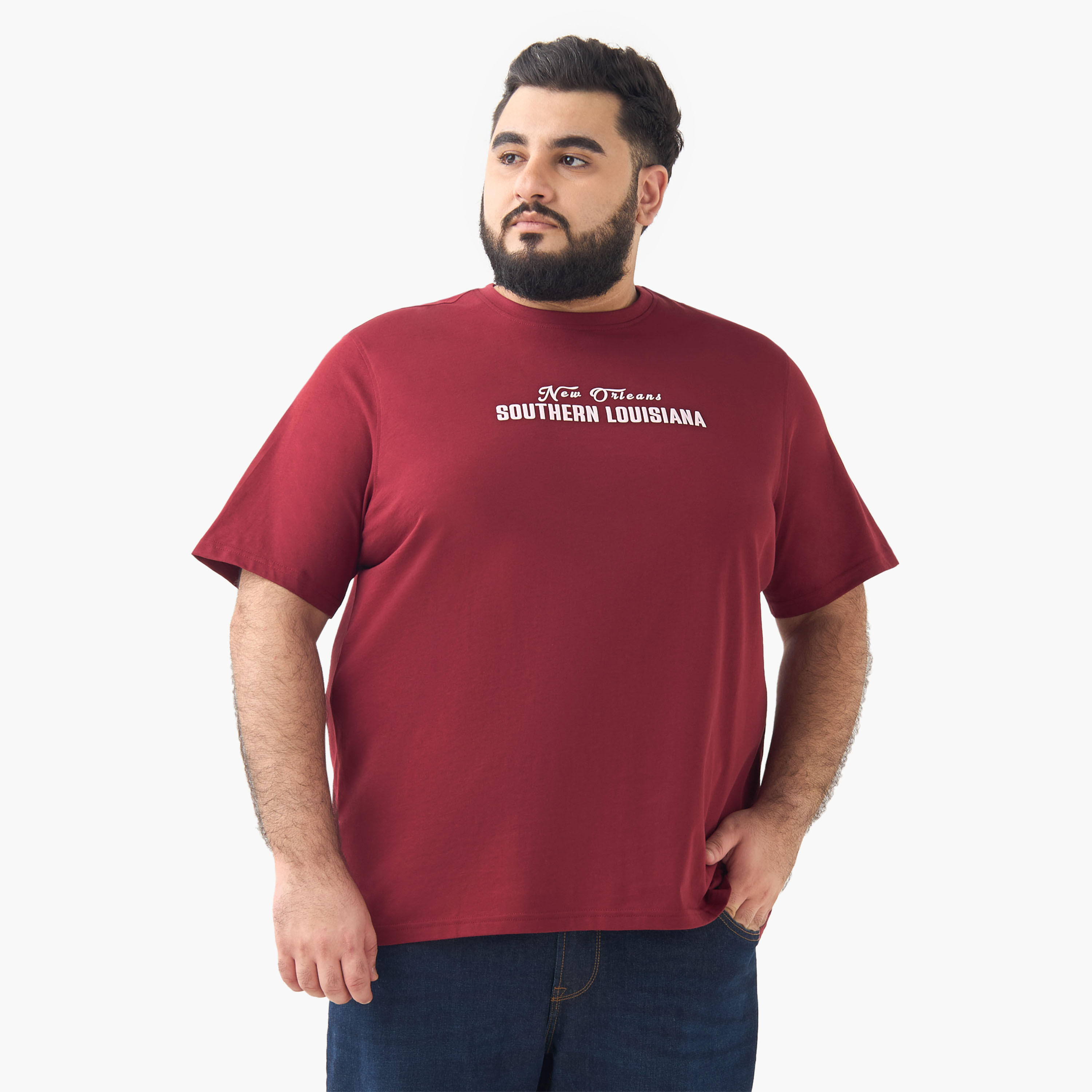 Slogan Print T-shirt with Crew Neck-men-clothing-tshirtsandpolos-tshirts-image-2