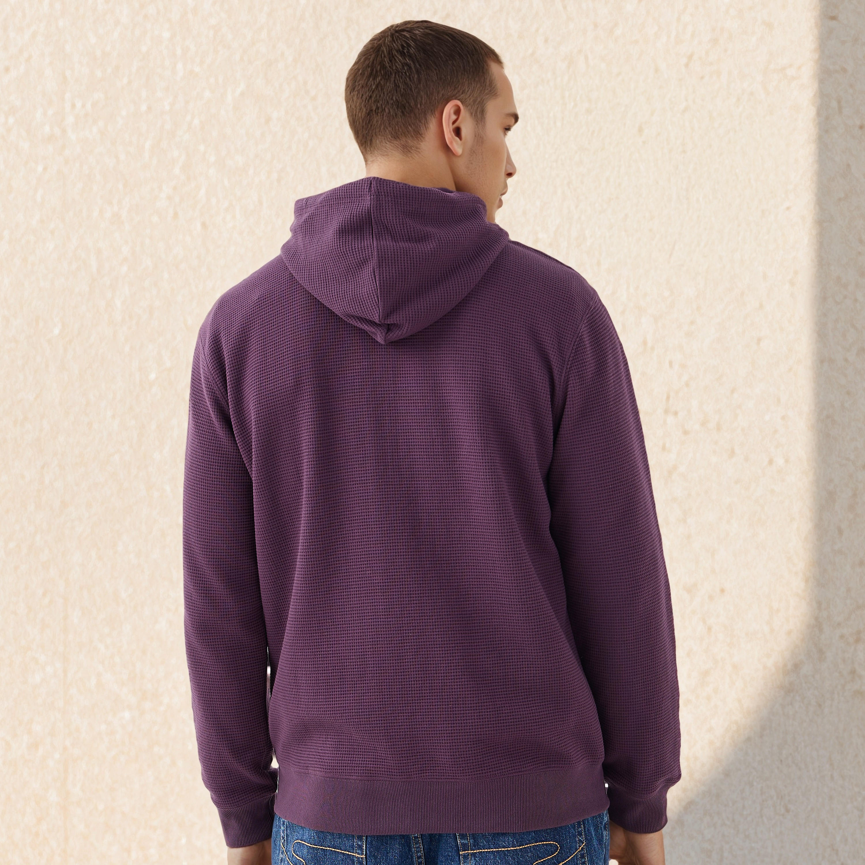 هودي مزيج قطني بقصة عادية بارز الملمس على شكل وافل للرجال-men-winterwear-hoodiesandsweatshirts-image-3