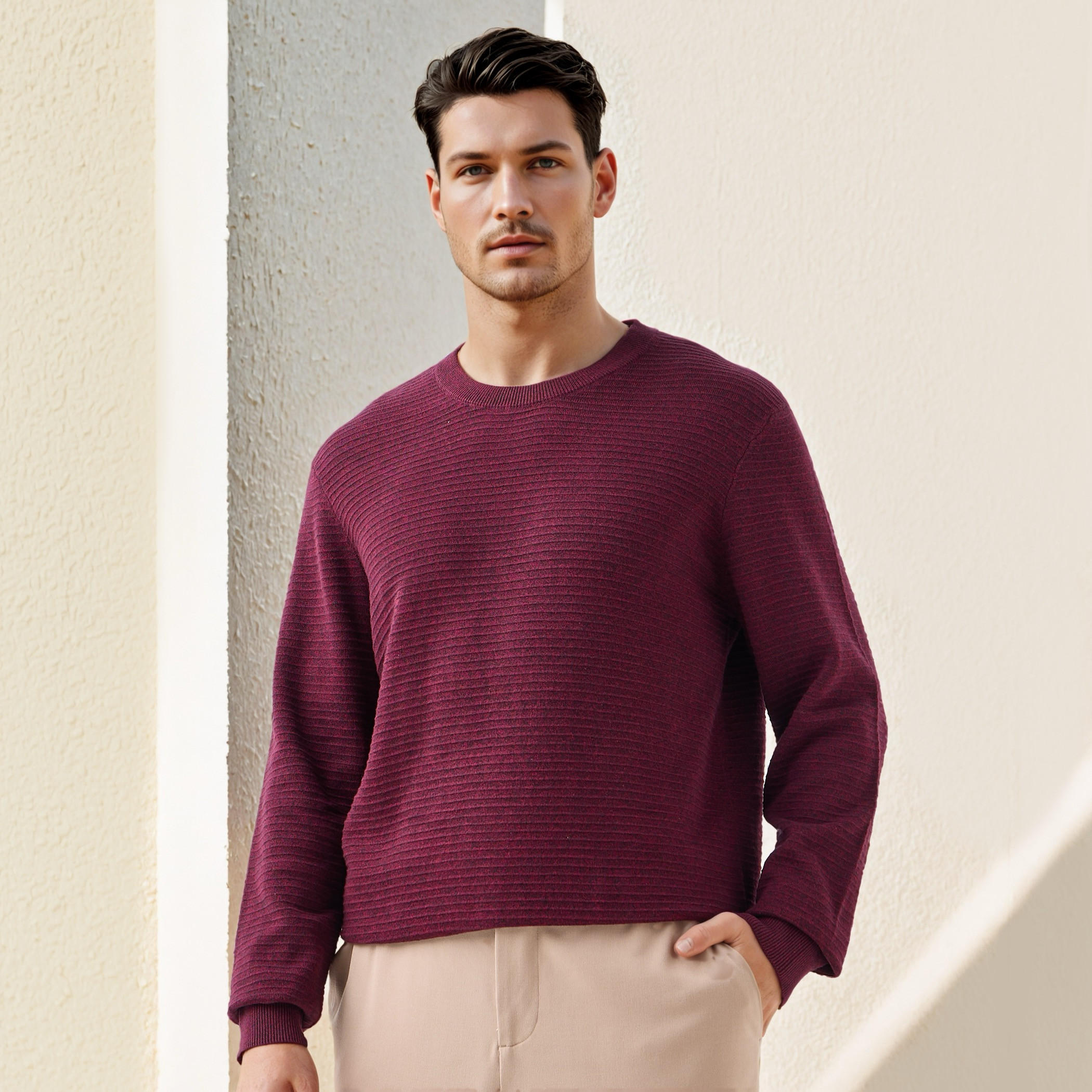 Textured Ottoman Sweater with Crew Neck-men-clothing-sweatersandpullovers-image-5