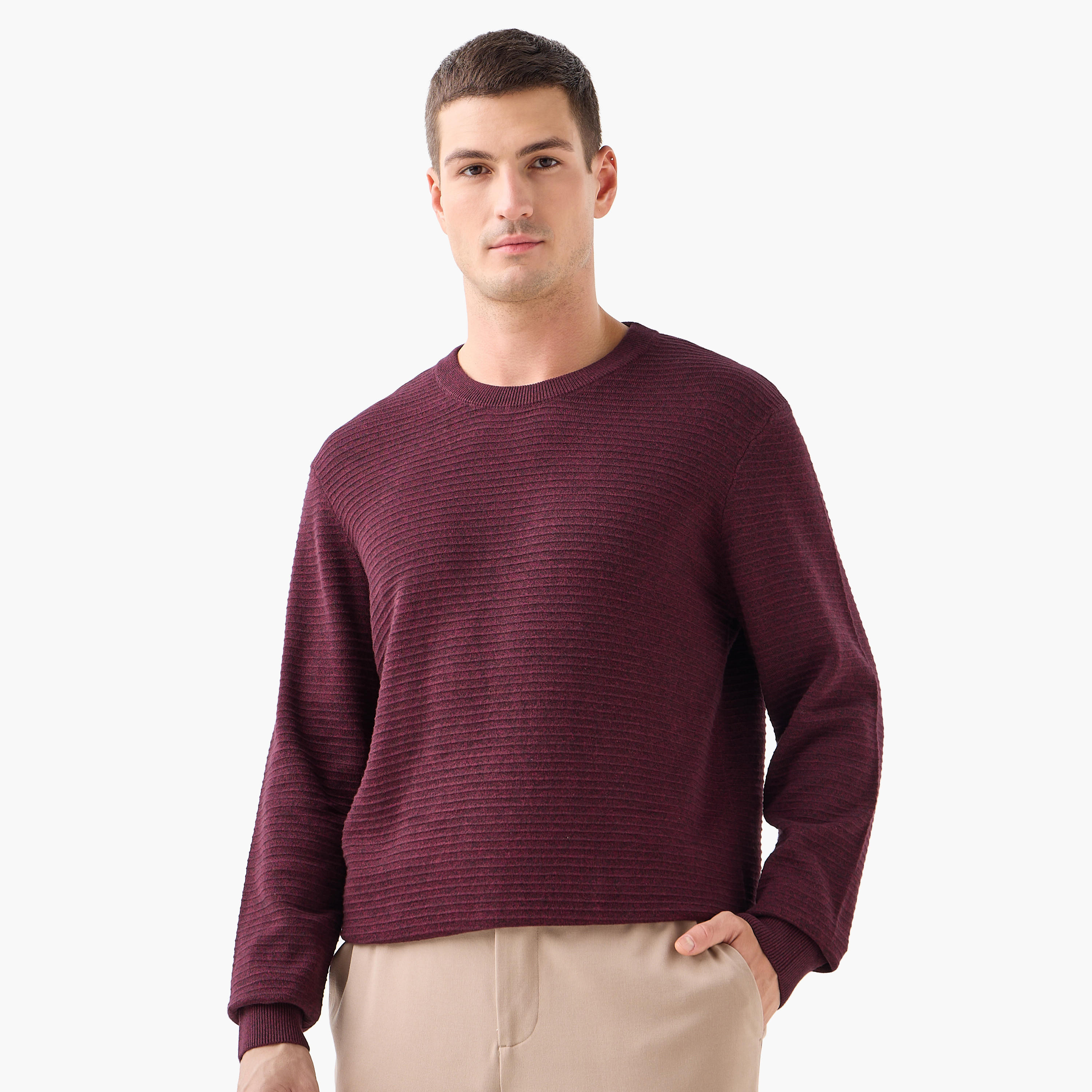 Textured Ottoman Sweater with Crew Neck-men-clothing-sweatersandpullovers-image-6