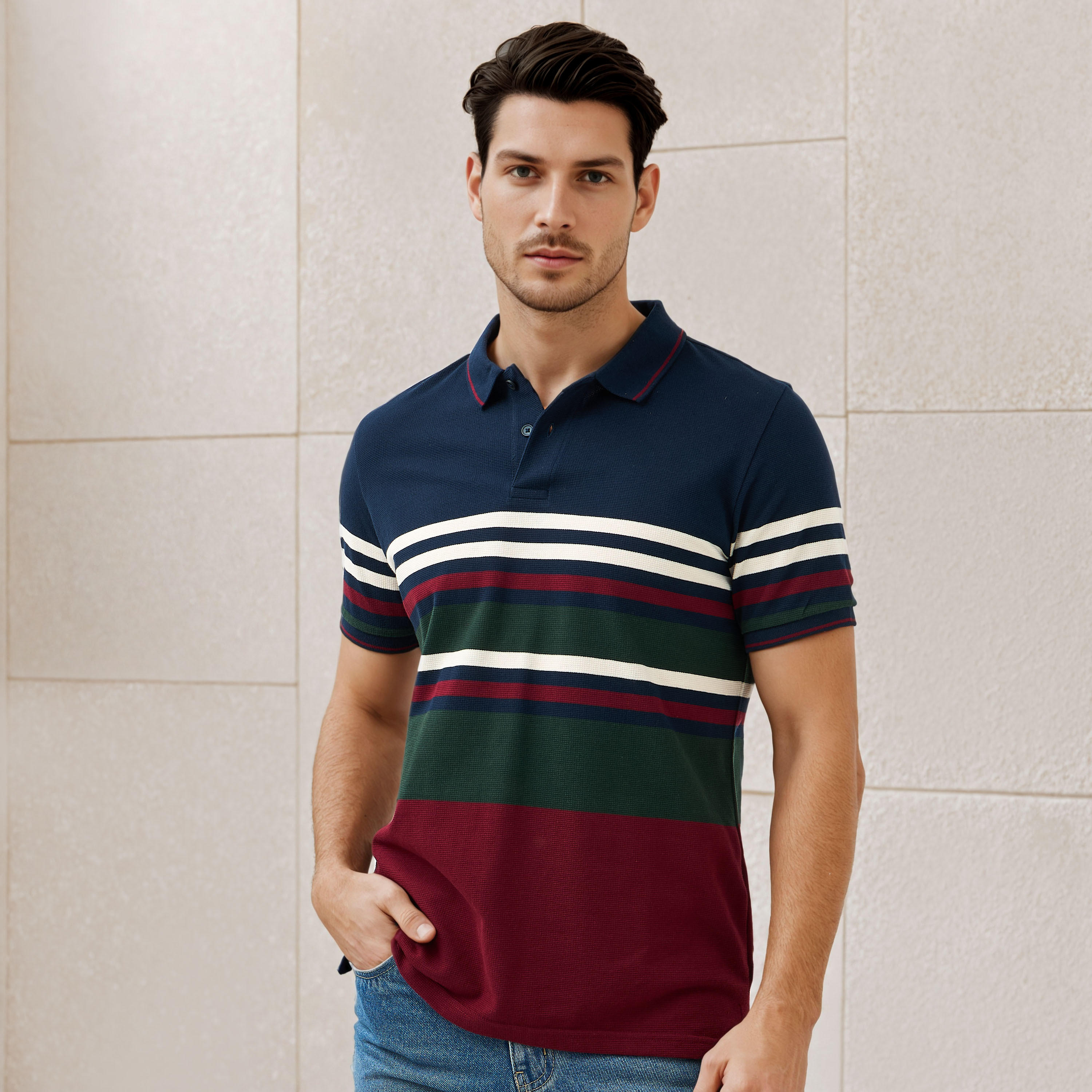 تيشيرت بولو بيكيه مقلم-men-clothing-tshirtsandpolos-polos-image-1
