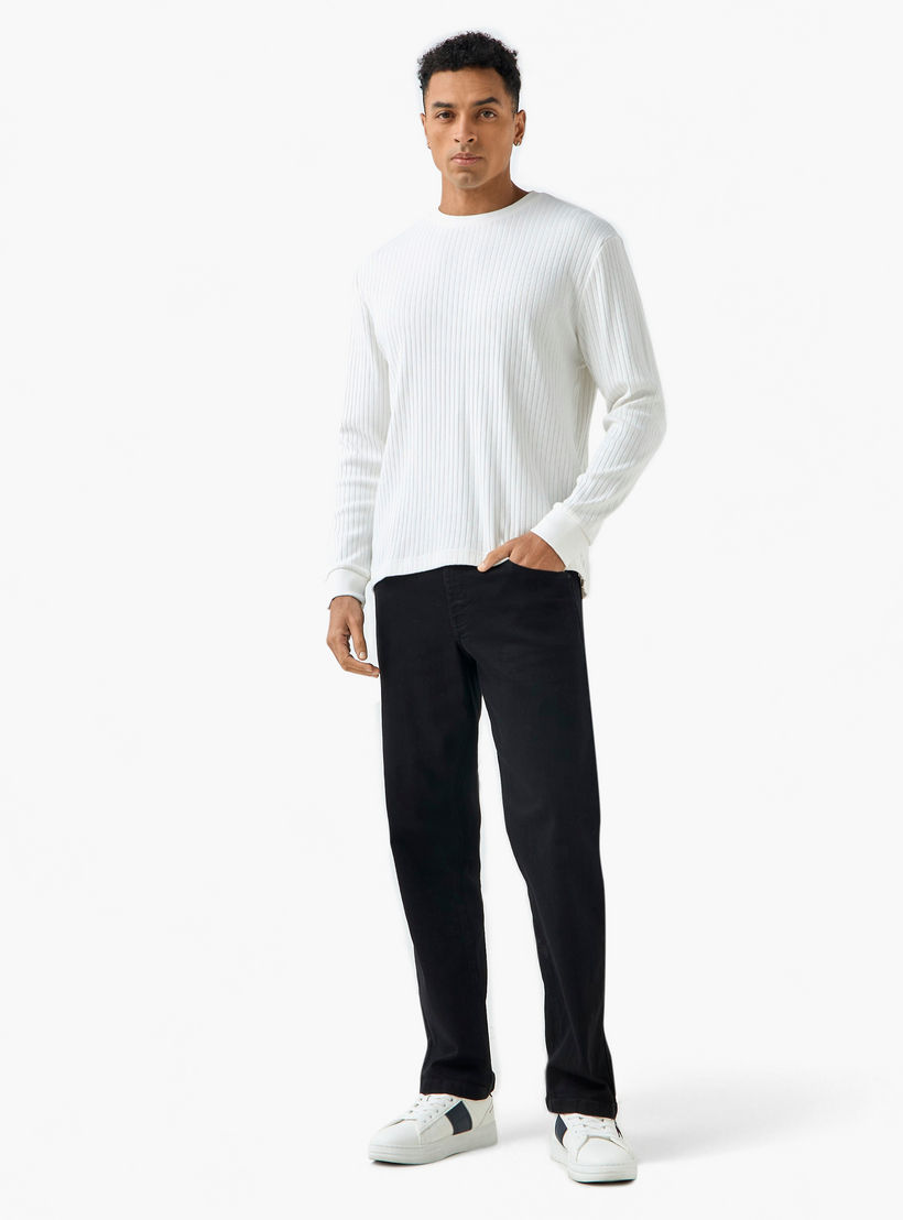 تيشيرت رجالي مضلع بأكمام طويلة وقصة عادية وياقة ضيقة-men-clothing-tshirtsandpolos-tshirts-image-2