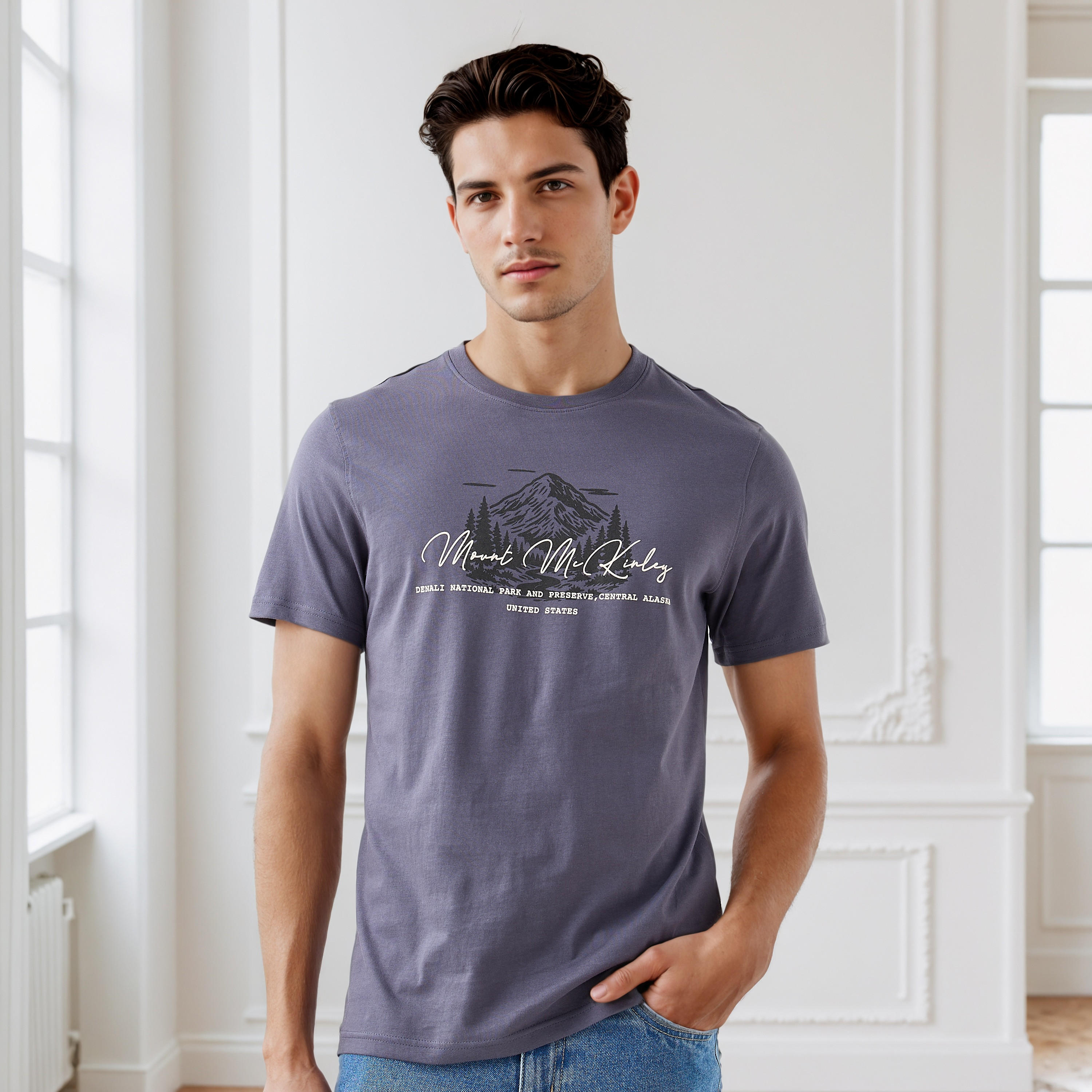 Men Slim Fit Crew Neck Short Sleeves Sketch Print T-shirt-men-clothing-tshirtsandpolos-tshirts-image-1