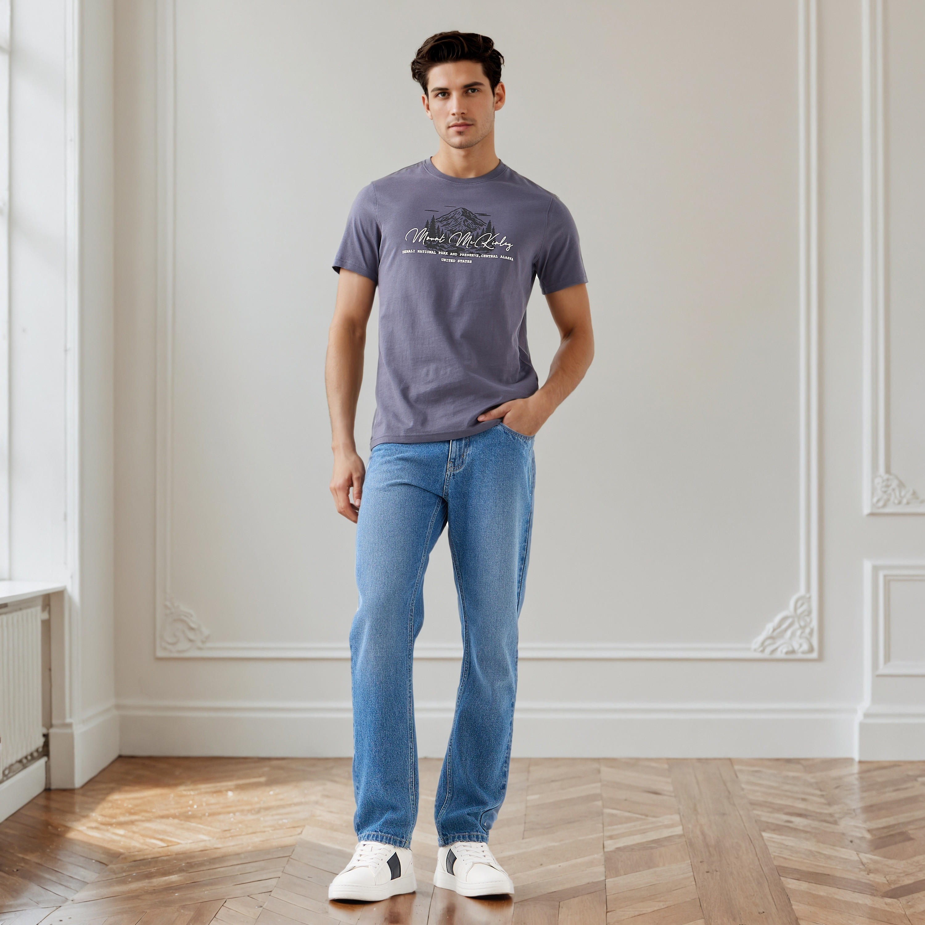 Men Slim Fit Crew Neck Short Sleeves Sketch Print T-shirt-men-clothing-tshirtsandpolos-tshirts-image-2