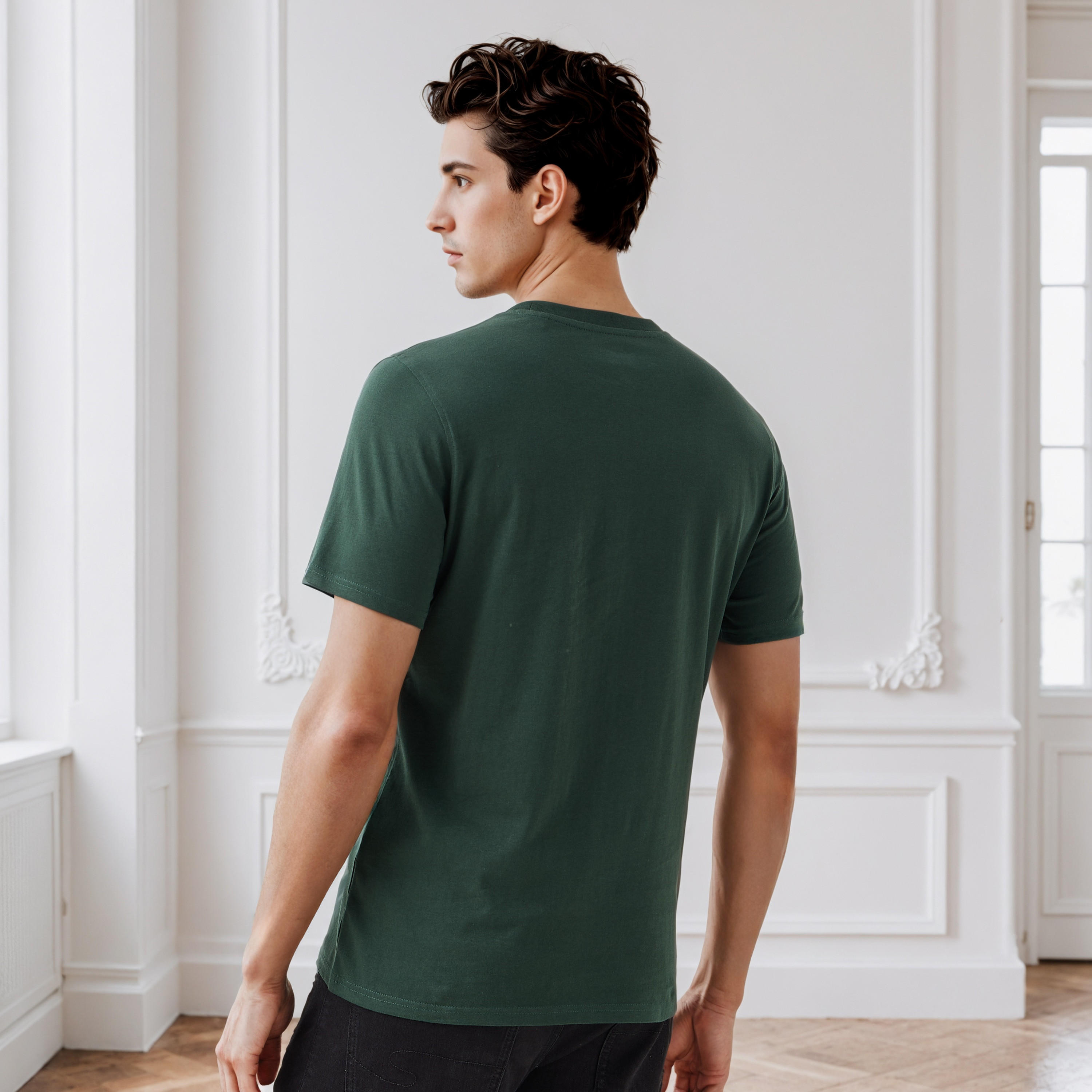 تيشيرت بقصة سليم وياقة ضيقة وأكمام قصيرة وطبعات تايبوجرافيك للرجال-men-clothing-tshirtsandpolos-tshirts-image-3