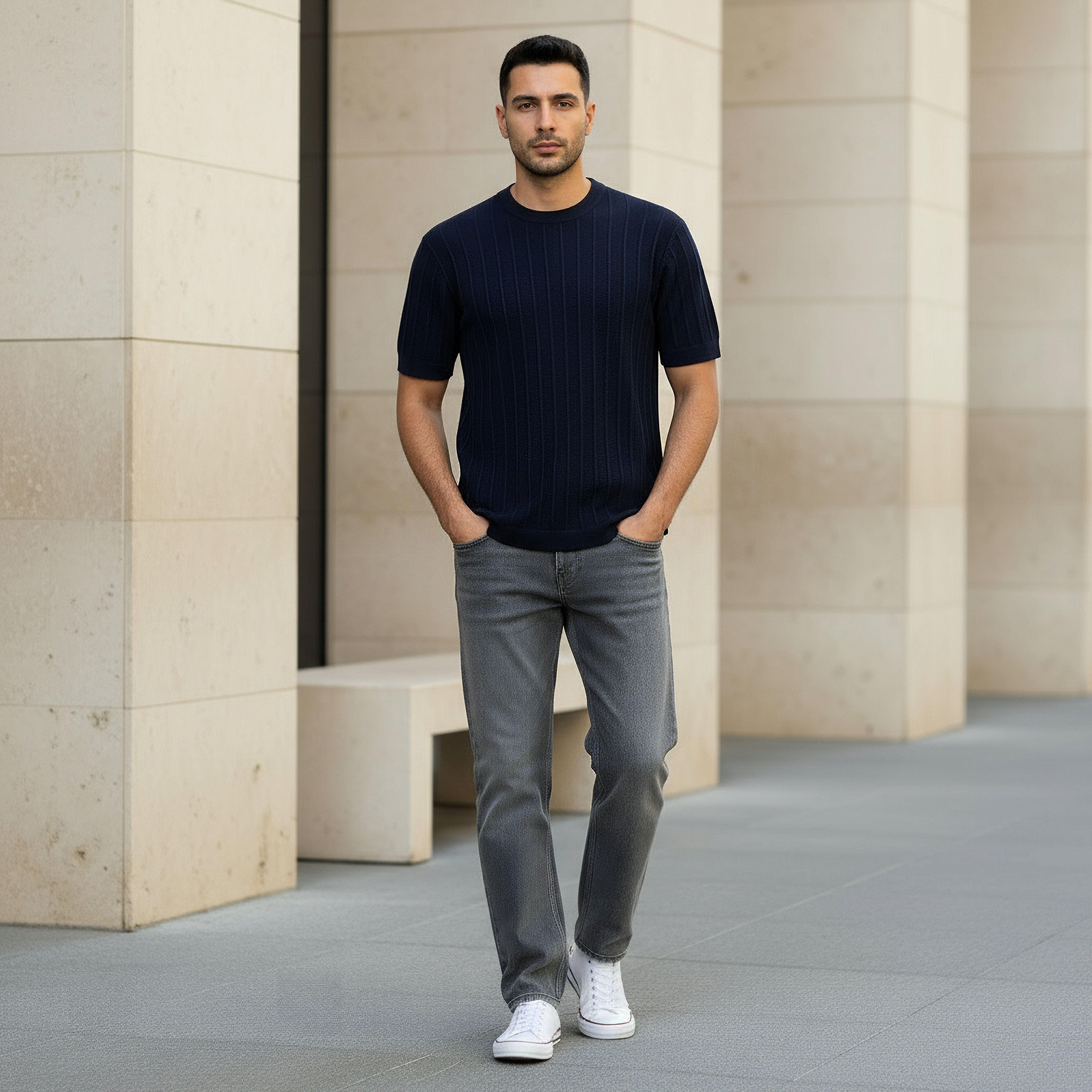 Men Regular Fit Crew Neck Short Sleeve Knit Textured T-shirt-men-clothing-tshirtsandpolos-tshirts-image-2