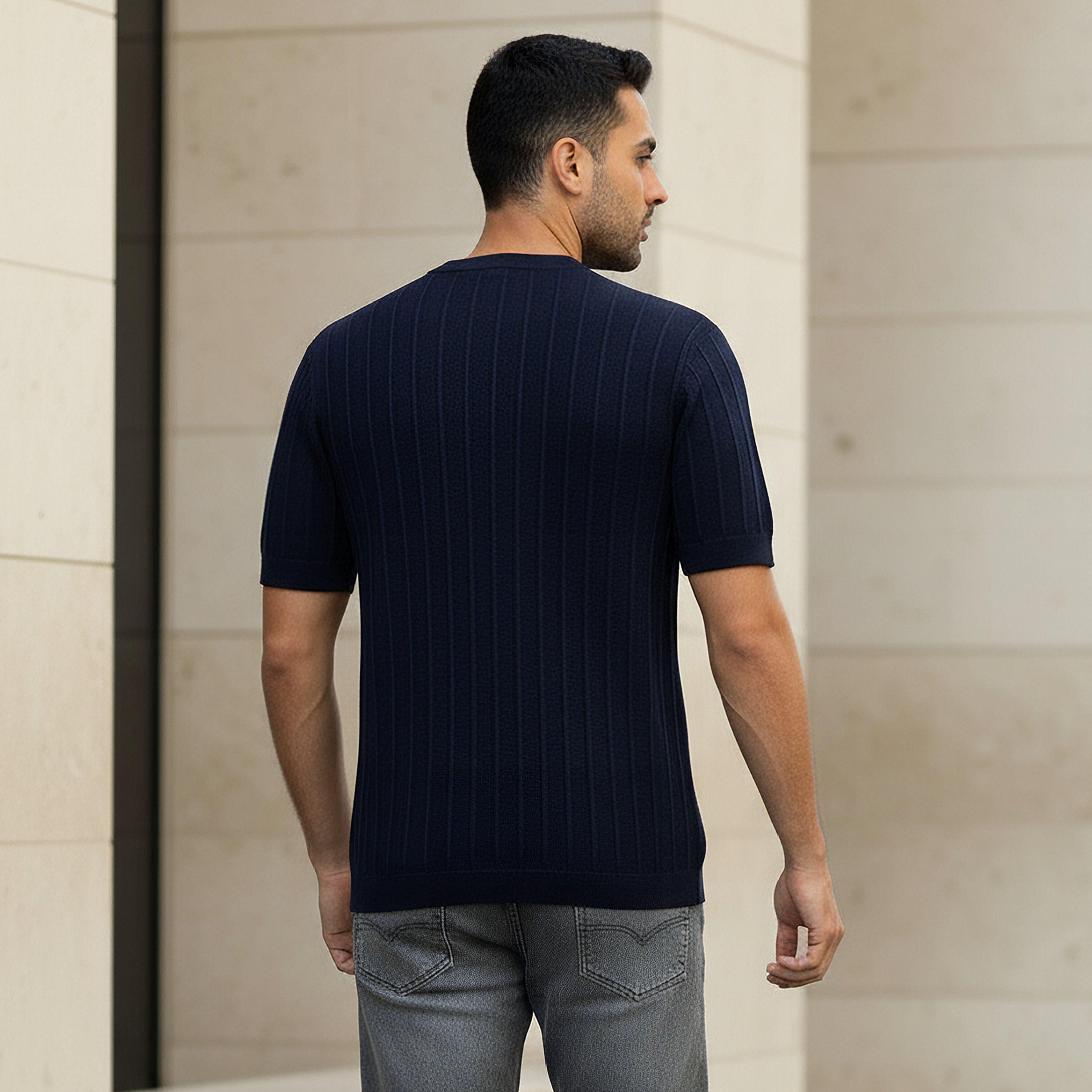 Men Regular Fit Crew Neck Short Sleeve Knit Textured T-shirt-men-clothing-tshirtsandpolos-tshirts-image-3
