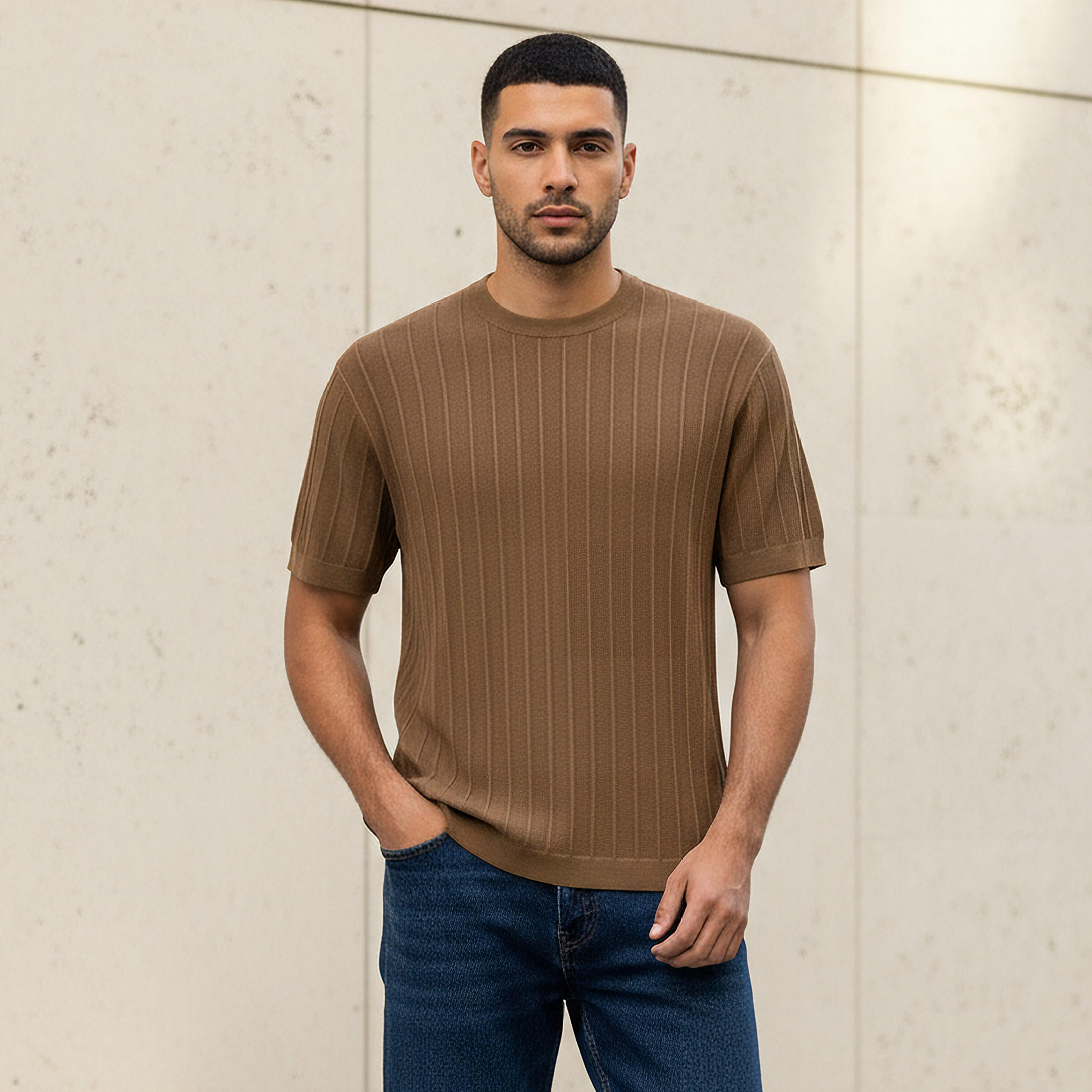 Men Regular Fit Crew Neck Short Sleeve Knit Textured T-shirt-men-clothing-tshirtsandpolos-tshirts-image-1