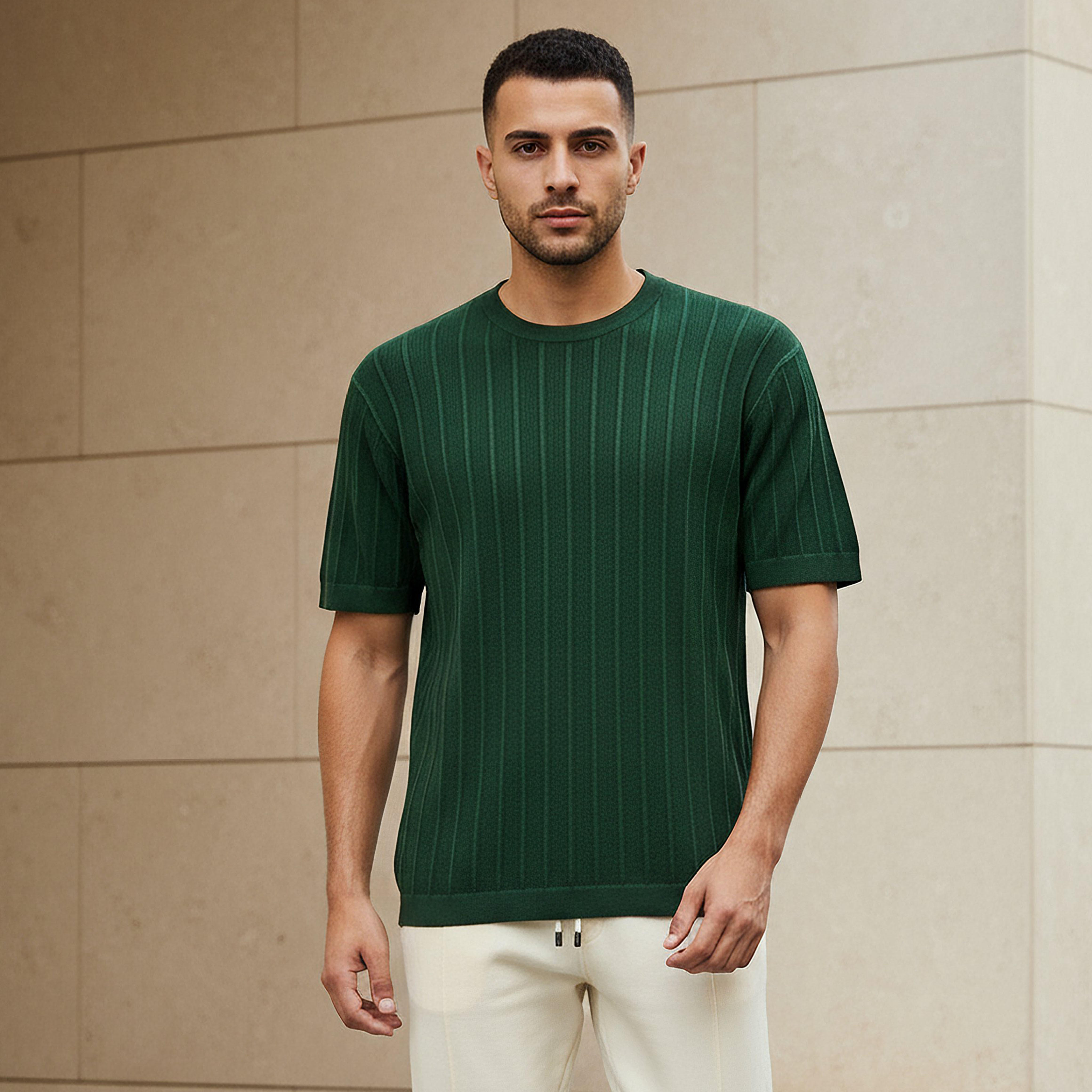 Men Regular Fit Crew Neck Short Sleeve Knit Textured T-shirt-men-clothing-tshirtsandpolos-tshirts-image-1