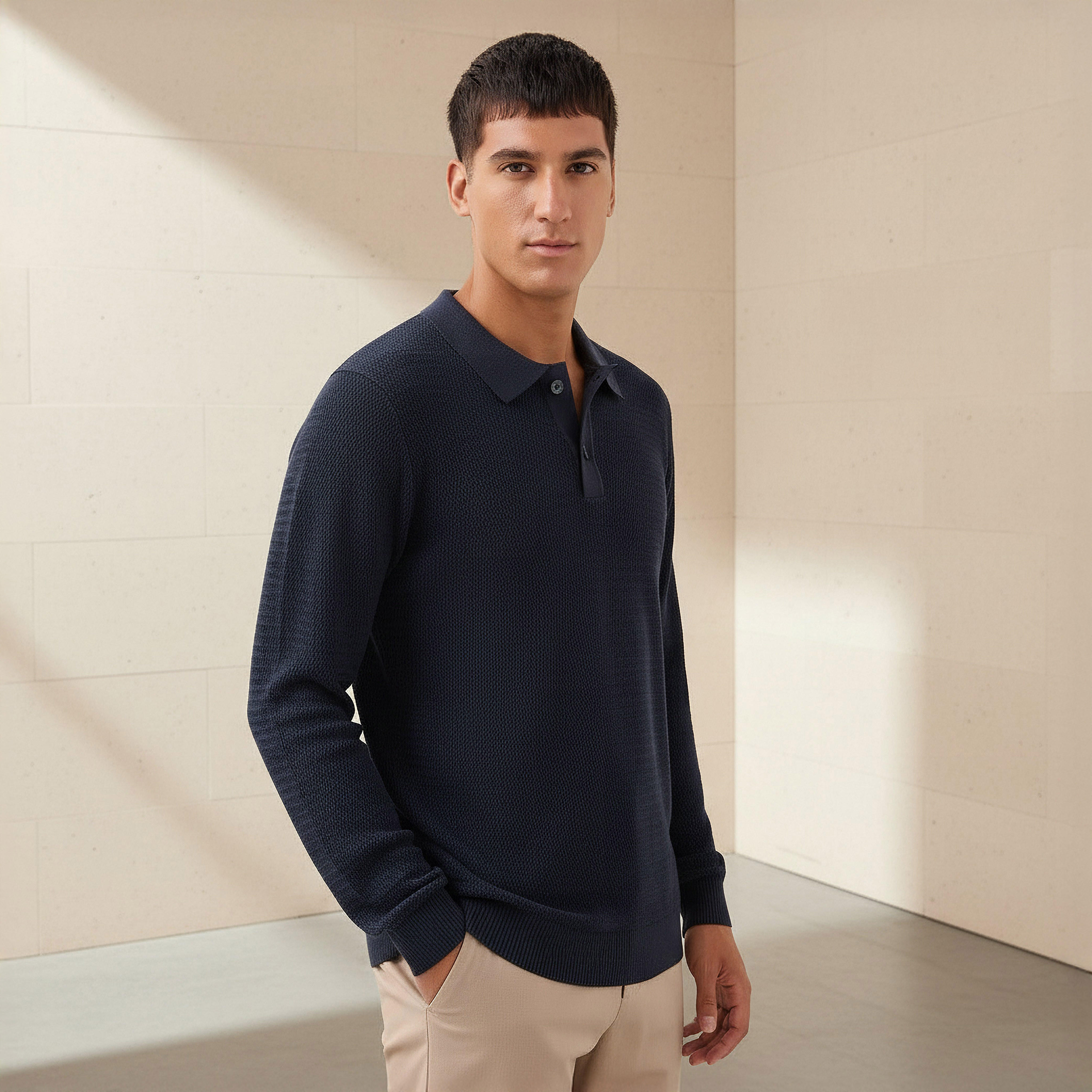 Men Long Sleeves Knit Textured Polo T-shirt-men-clothing-tshirtsandpolos-polos-image-1