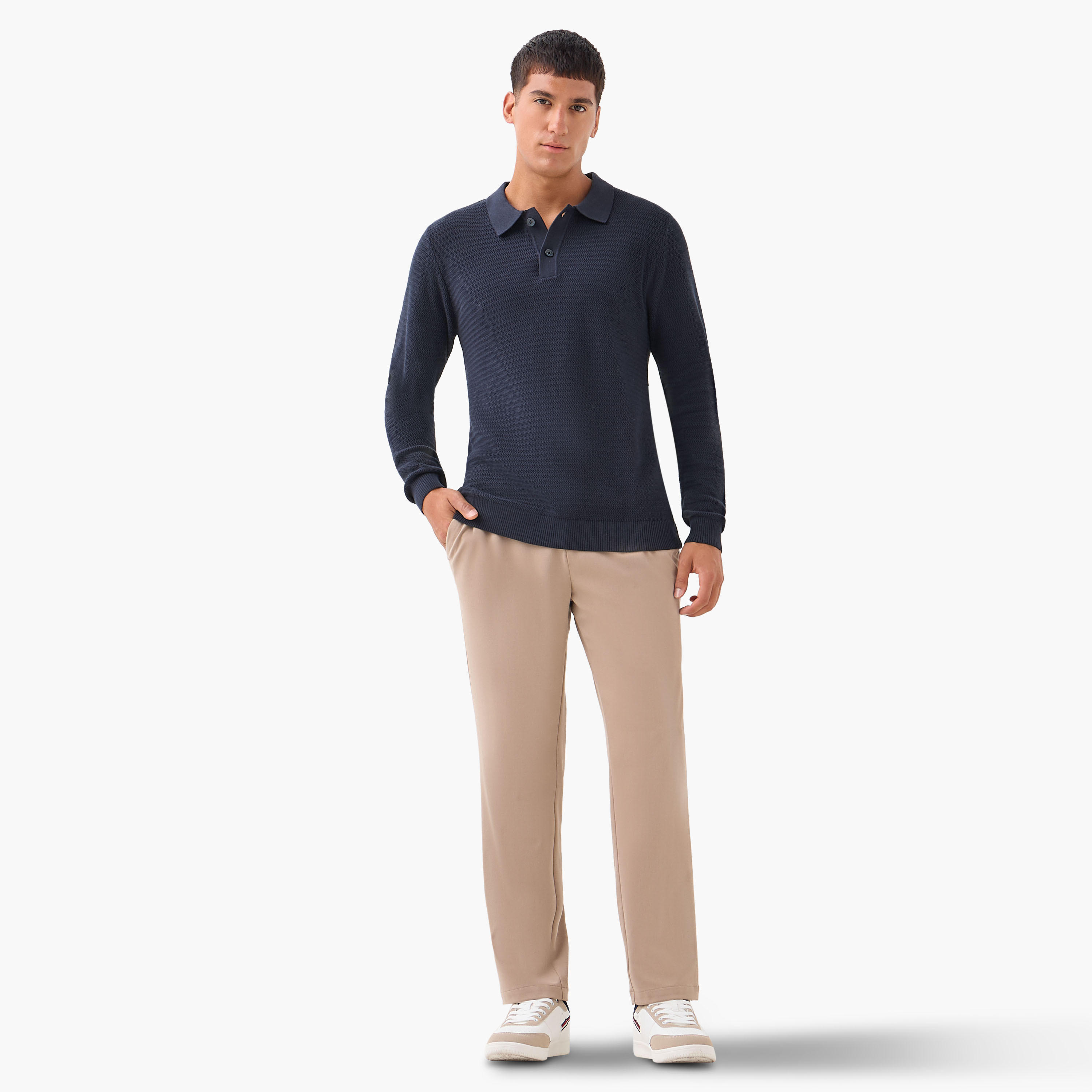 Men Long Sleeves Knit Textured Polo T-shirt-men-clothing-tshirtsandpolos-polos-image-2