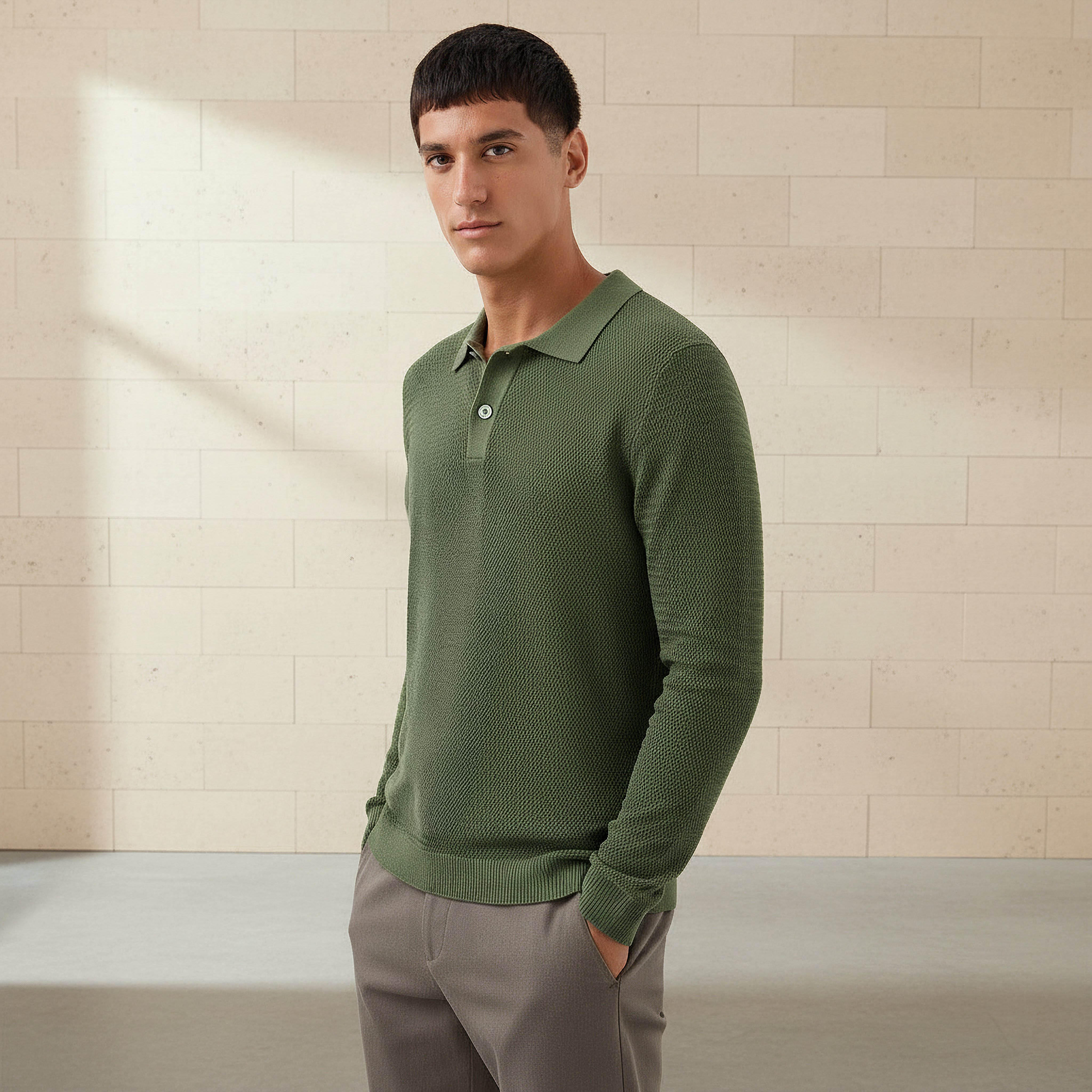 Men Long Sleeves Knit Textured Polo T-shirt-men-clothing-tshirtsandpolos-polos-image-1