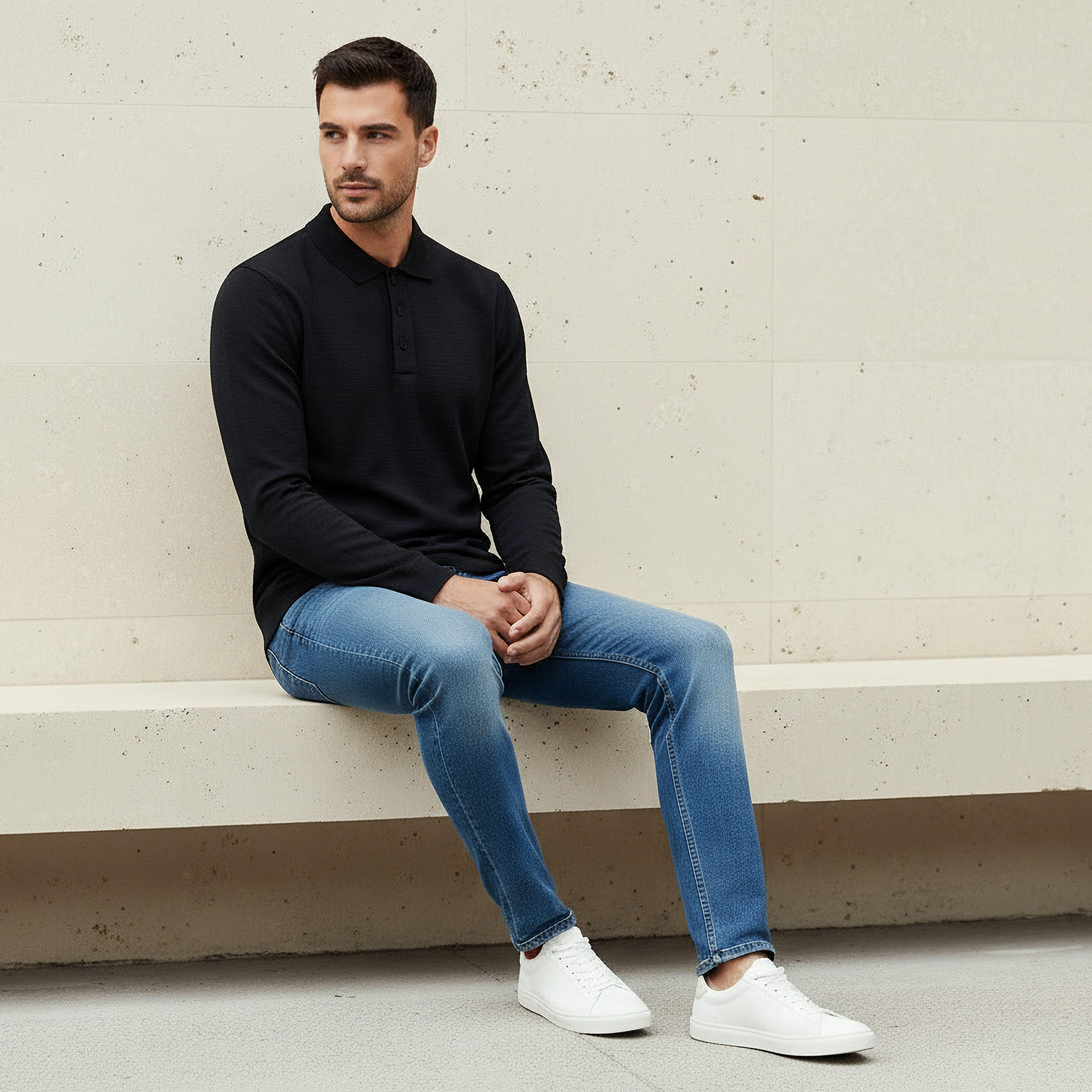 Men Long Sleeves Textured Polo T-shirt-men-clothing-tshirtsandpolos-polos-image-2