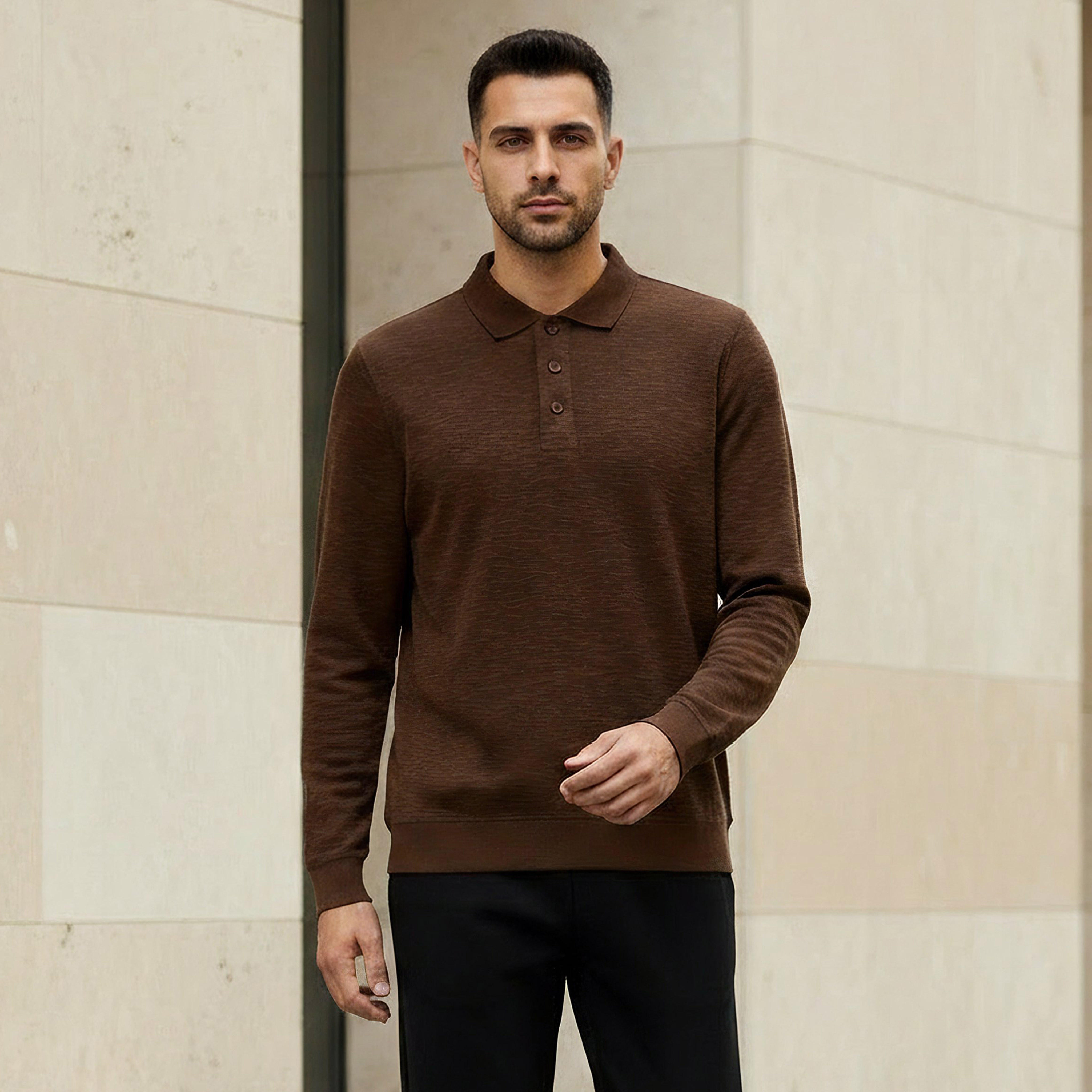 Men Long Sleeves Textured Polo T-shirt-men-clothing-tshirtsandpolos-polos-image-1