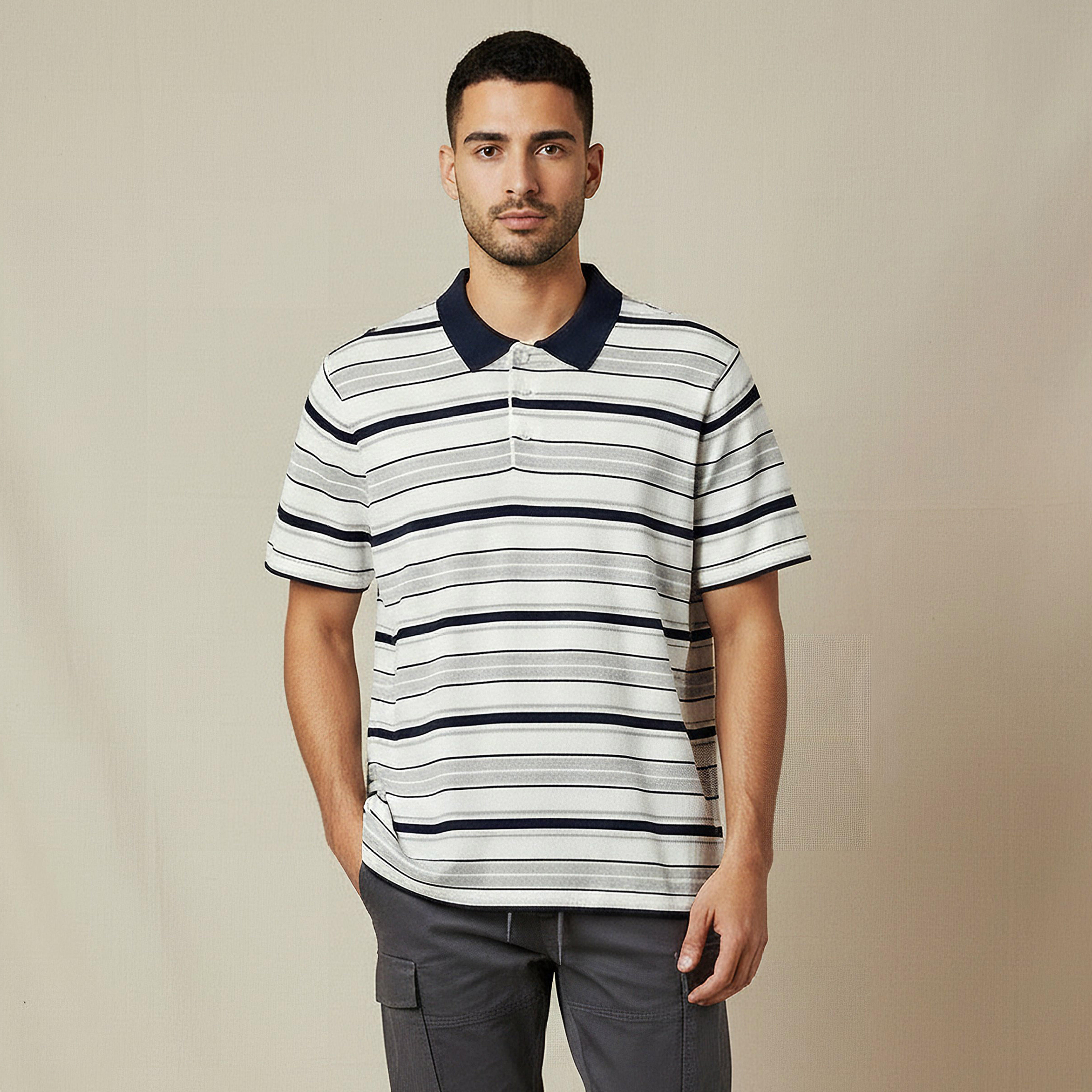 Men Short Sleeves Striped Knitted Polo T-shirt-men-clothing-tshirtsandpolos-polos-image-1