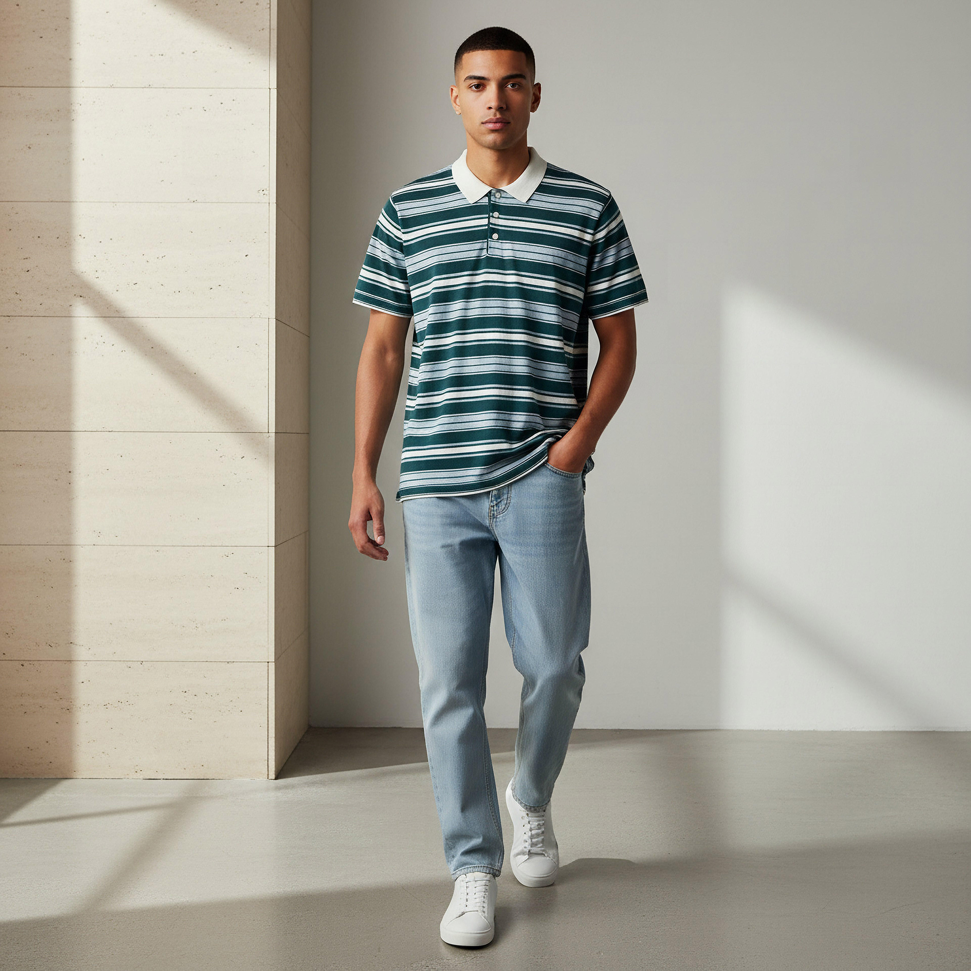 Men Short Sleeves Striped Knitted Polo T-shirt-men-clothing-tshirtsandpolos-polos-image-2