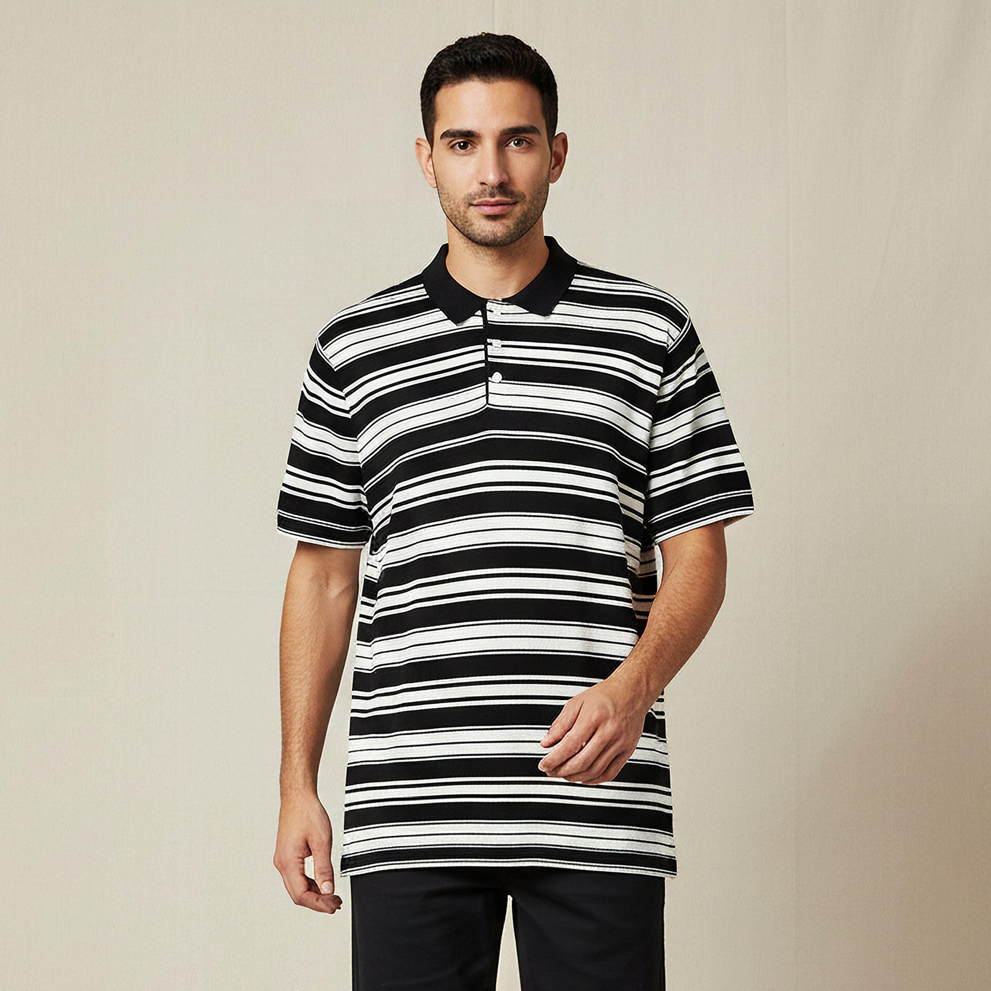 Men Short Sleeves Striped Knitted Polo T-shirt-men-clothing-tshirtsandpolos-polos-image-1