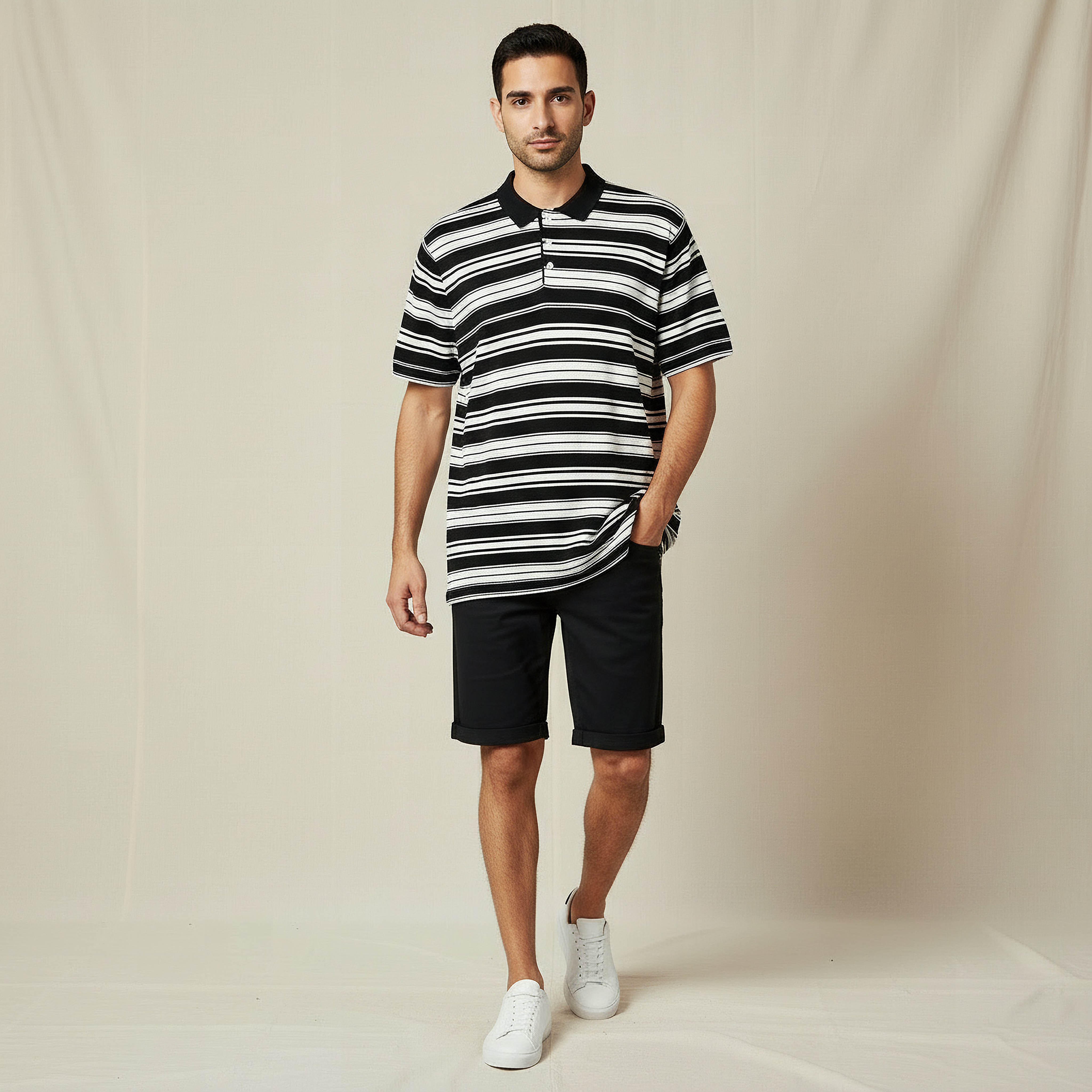 Men Short Sleeves Striped Knitted Polo T-shirt-men-clothing-tshirtsandpolos-polos-image-2