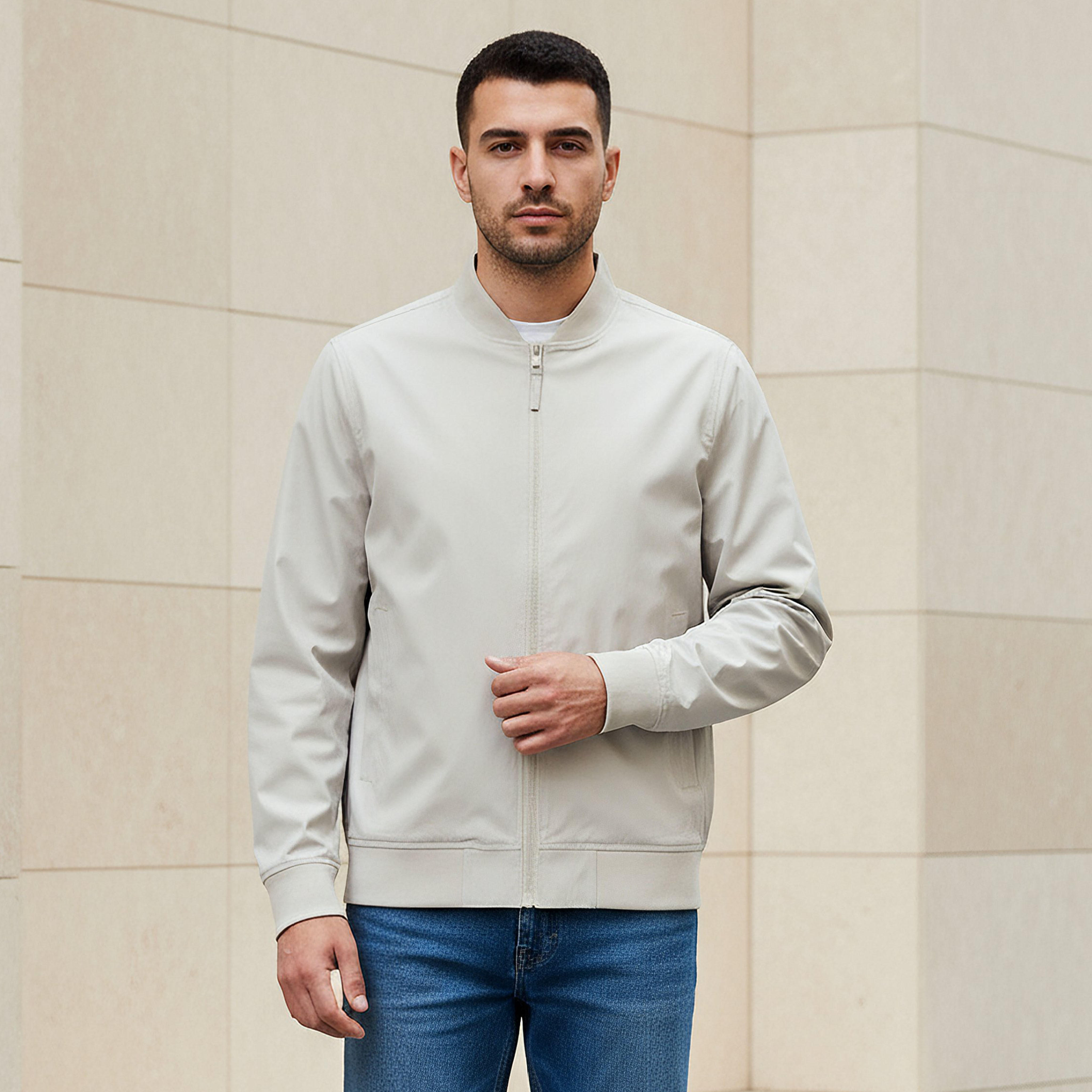 Men Bomber Jacket with Zip Closure-men-clothing-jacketsandblazers-jackets-image-1