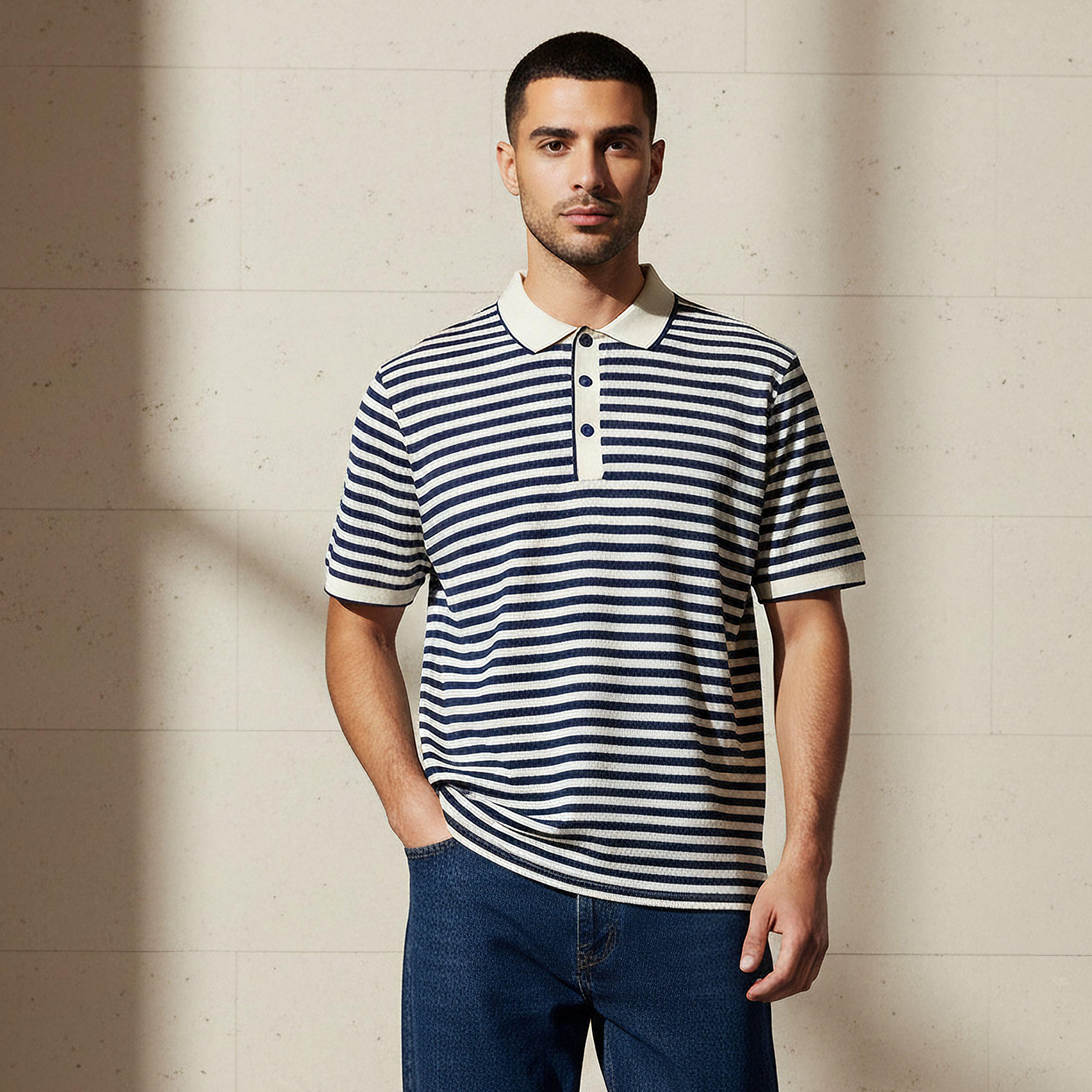 Men Short Sleeves Striped Polo T-shirt-men-clothing-tshirtsandpolos-polos-image-1