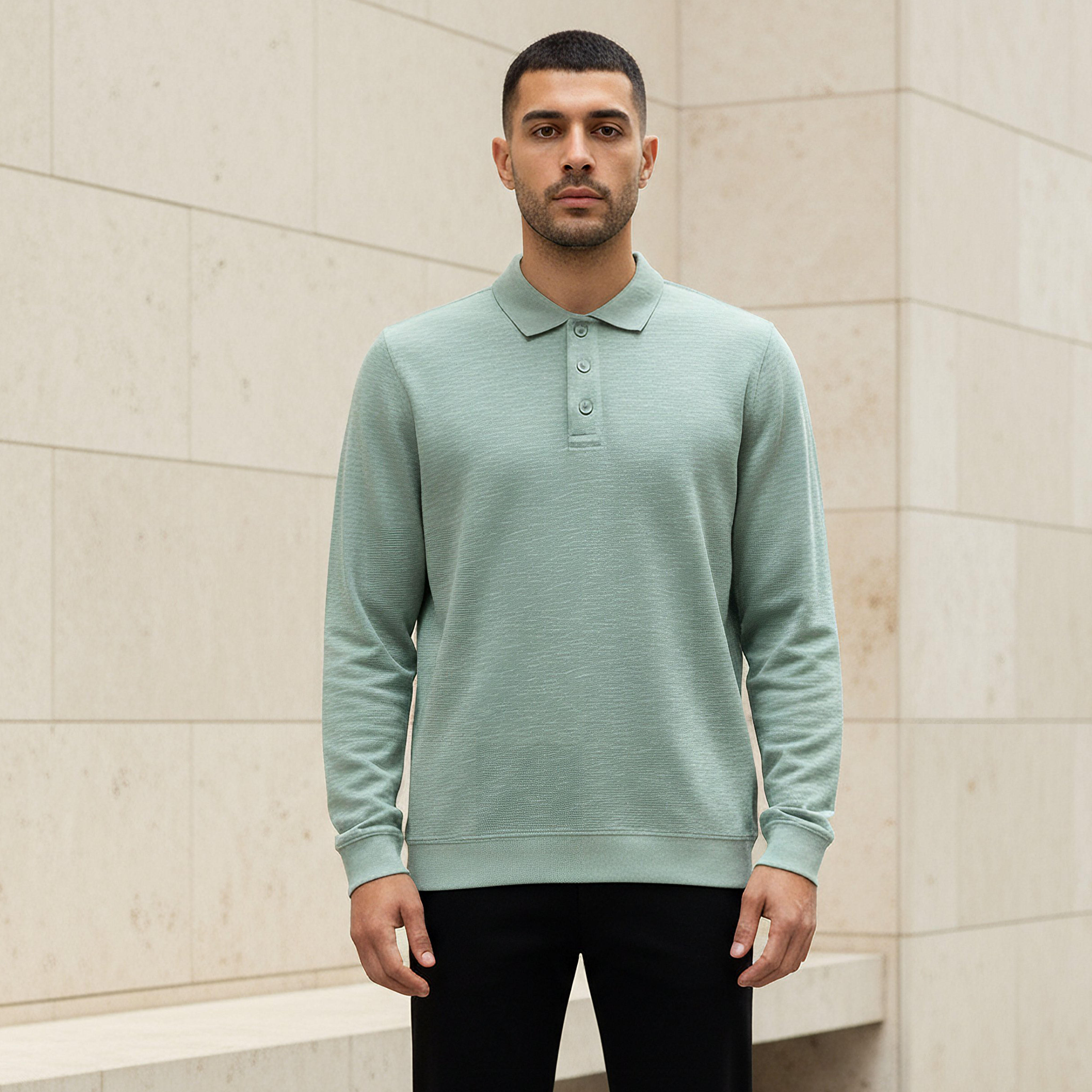 Men Long Sleeves Textured Polo T-shirt-men-clothing-tshirtsandpolos-polos-image-1