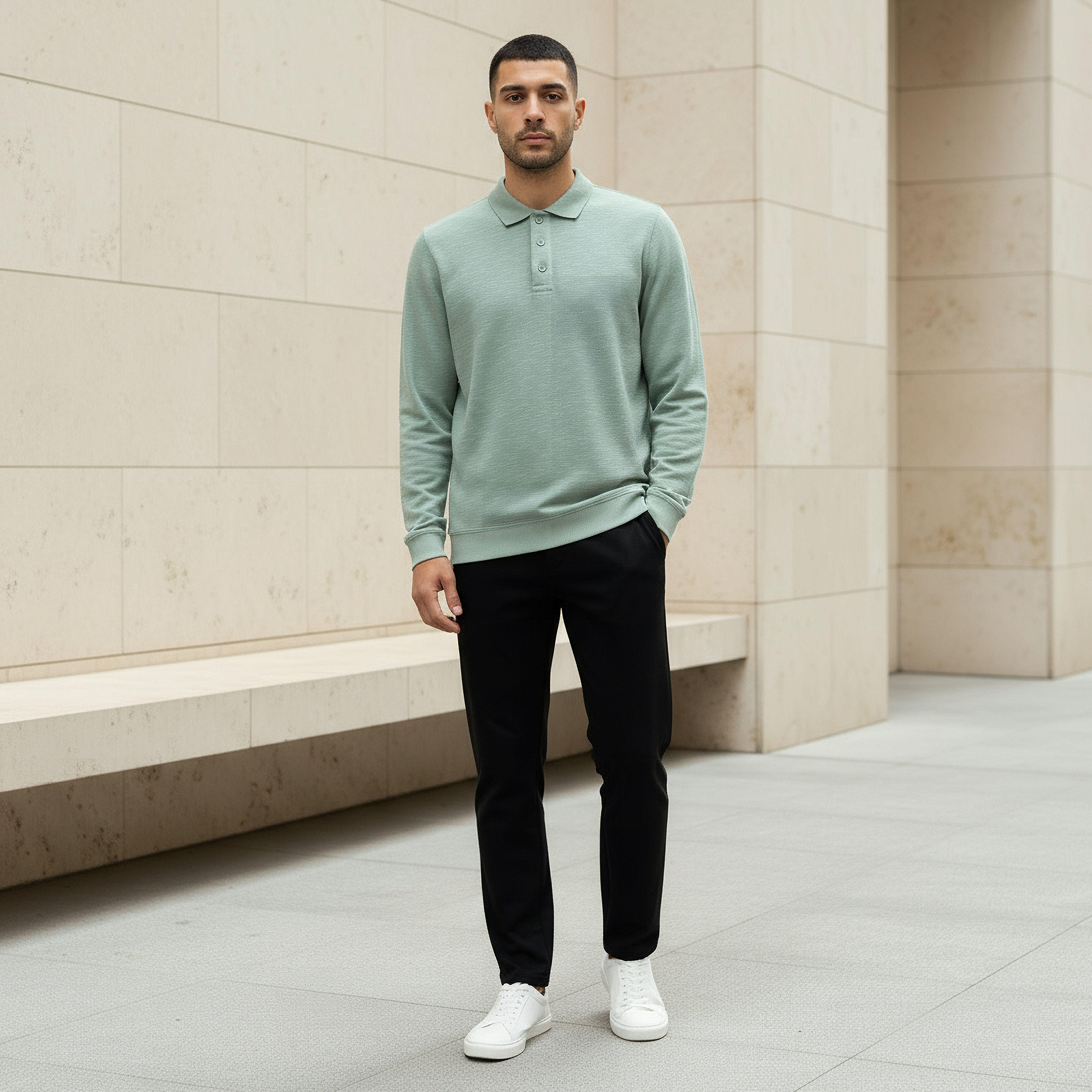 Men Long Sleeves Textured Polo T-shirt-men-clothing-tshirtsandpolos-polos-image-2