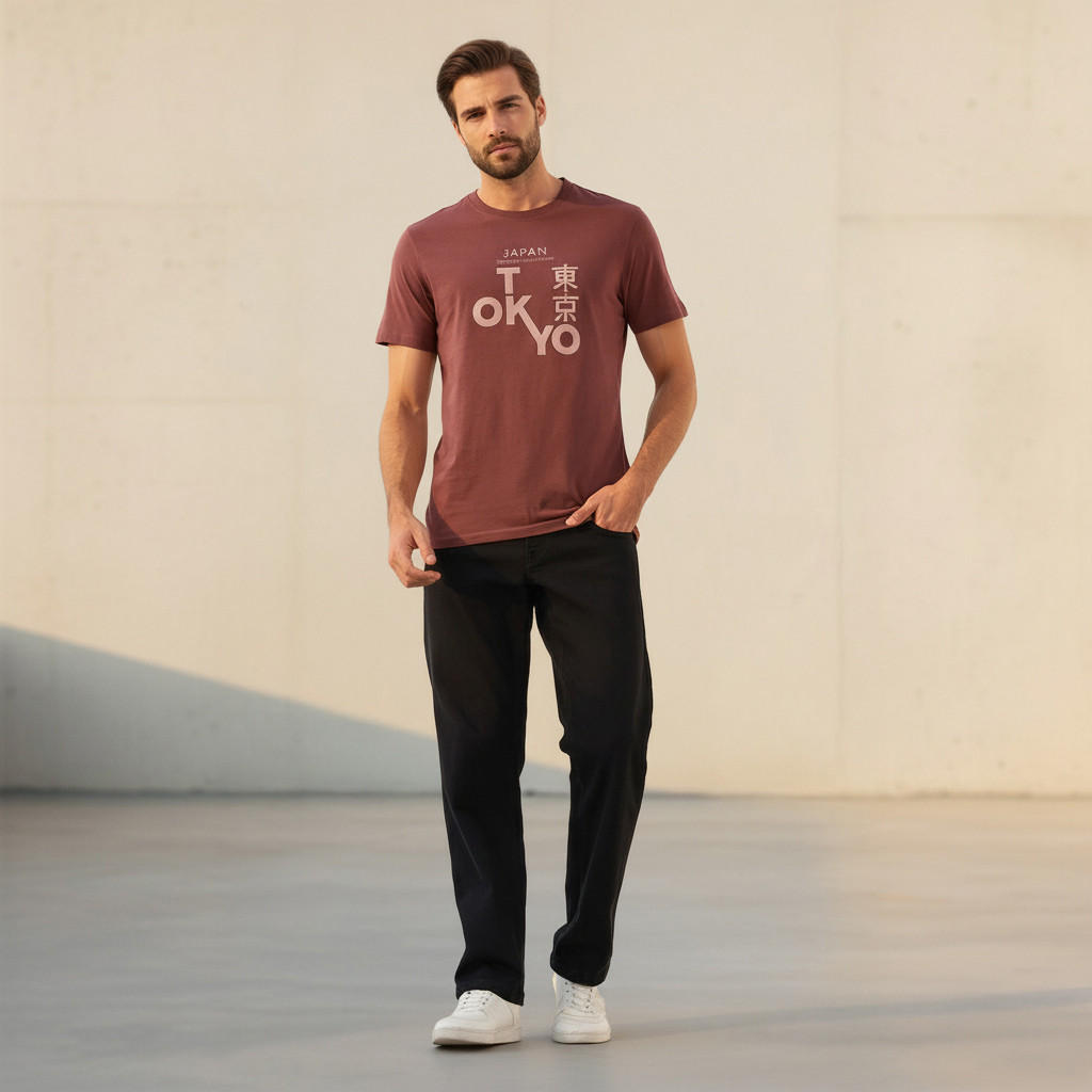 تيشيرت بقصة سليم وياقة ضيقة وأكمام قصيرة وطبعات للرجال-men-clothing-tshirtsandpolos-tshirts-image-2
