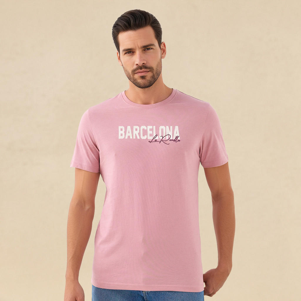 Men Slim Fit Crew Neck Short Sleeves Barcelona Varsity Print T-shirt-men-clothing-tshirtsandpolos-tshirts-image-1