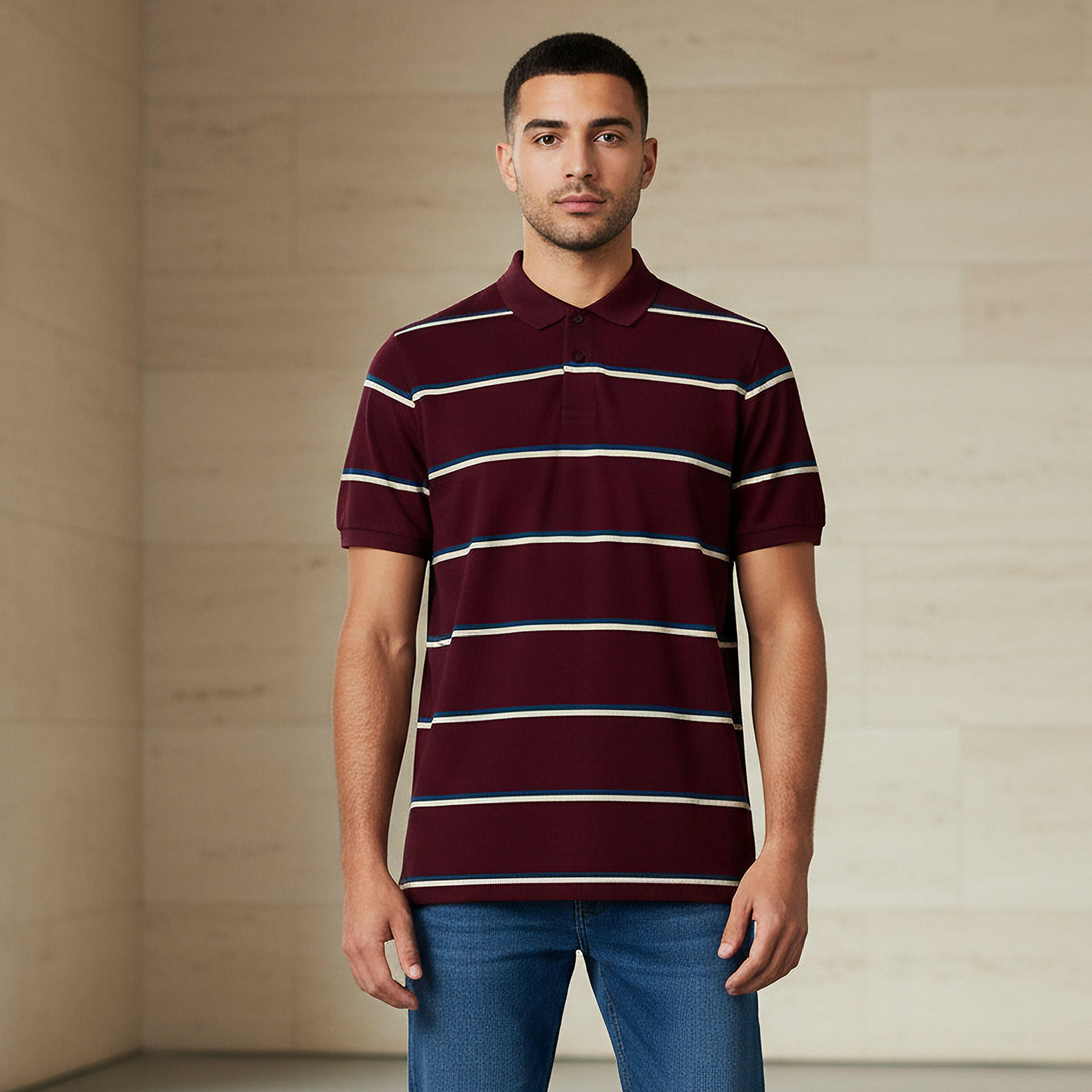 Men Short Sleeve Striped Polo T-shirt-men-clothing-tshirtsandpolos-polos-image-1