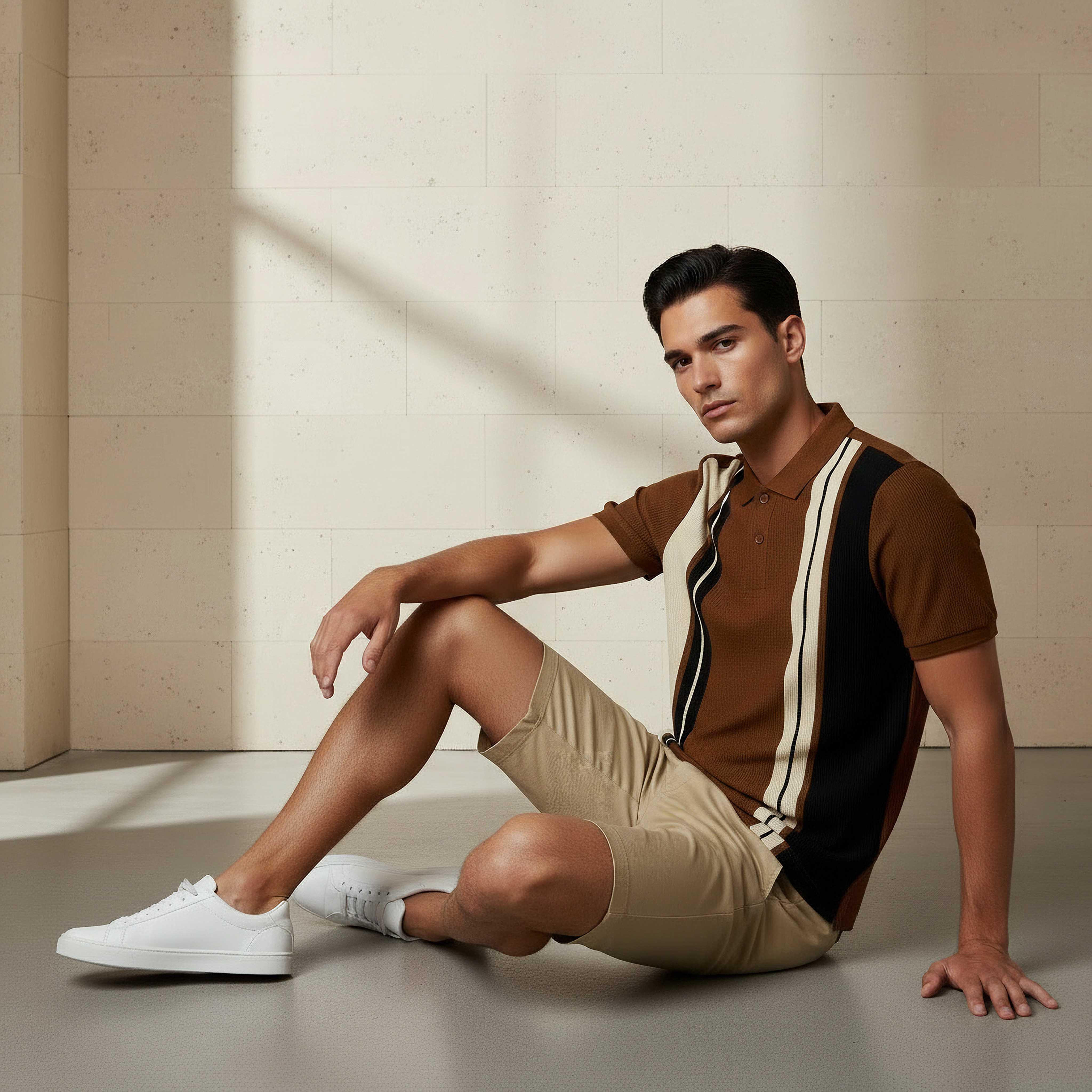 تيشيرت بولو رجالي مخطط بأكمام قصيرة-men-clothing-tshirtsandpolos-polos-image-1