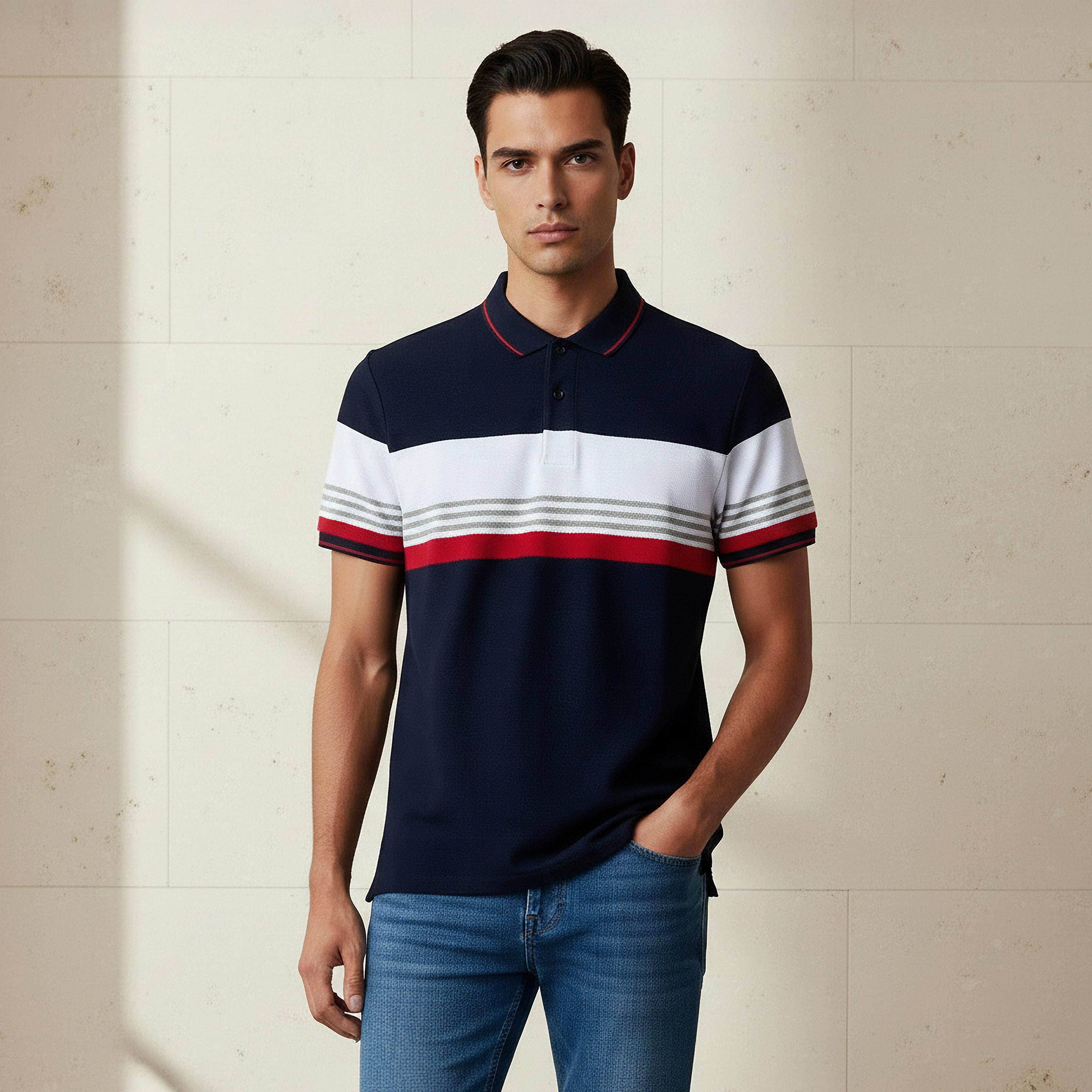 Men Short Sleeve Striped Polo T-shirt-men-clothing-tshirtsandpolos-polos-image-1