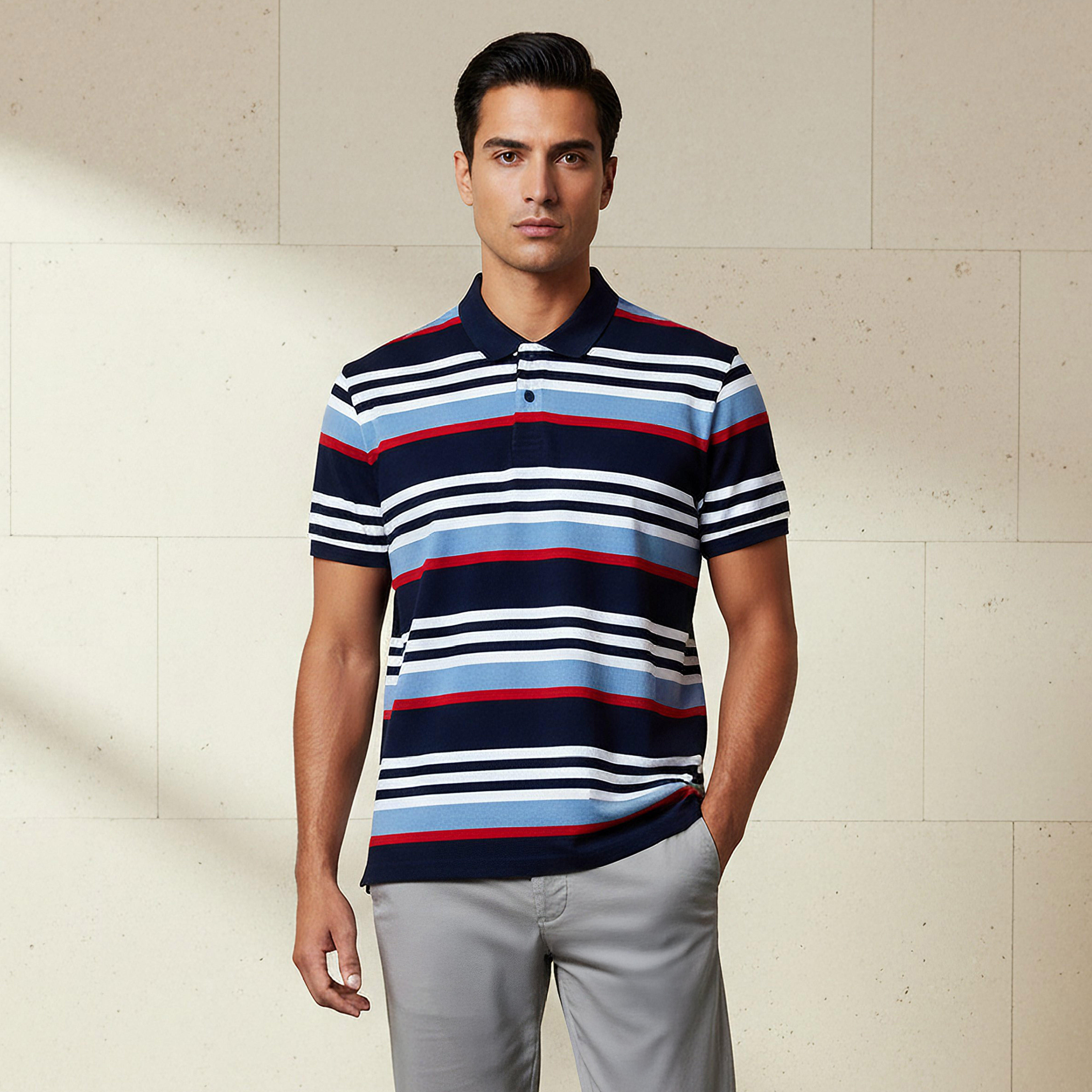 Men Short Sleeves Striped Polo T-shirt-men-clothing-tshirtsandpolos-polos-image-1